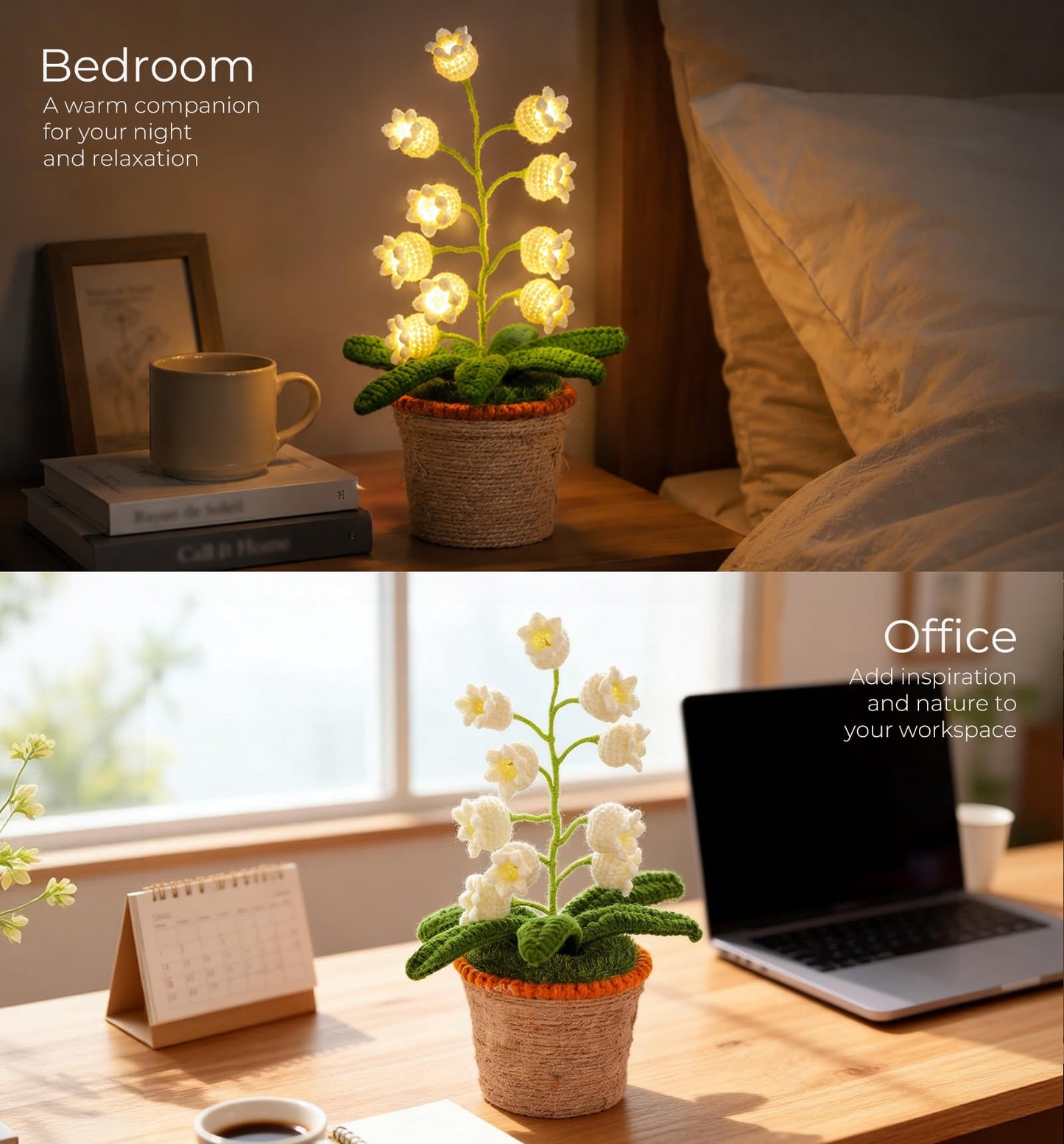 1PC Lily of The Valley Lamp Crochet Flowers Bouquet Light Gift for Women | Cute Night Light for Mother's Day, Wife, Girlfriend, Birthday, Perfect Home or Office Decor Battery Included BST220