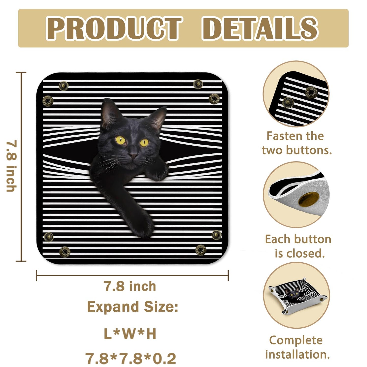 Marble Jewelry Valet Tray for Women Men, Black and Gold Marble PU Leather Catchall Beside Caddy Nightstand Organizer Tray for Jewelry Rings Watches Keys and Accessories, 7.87x7.87in BST220
