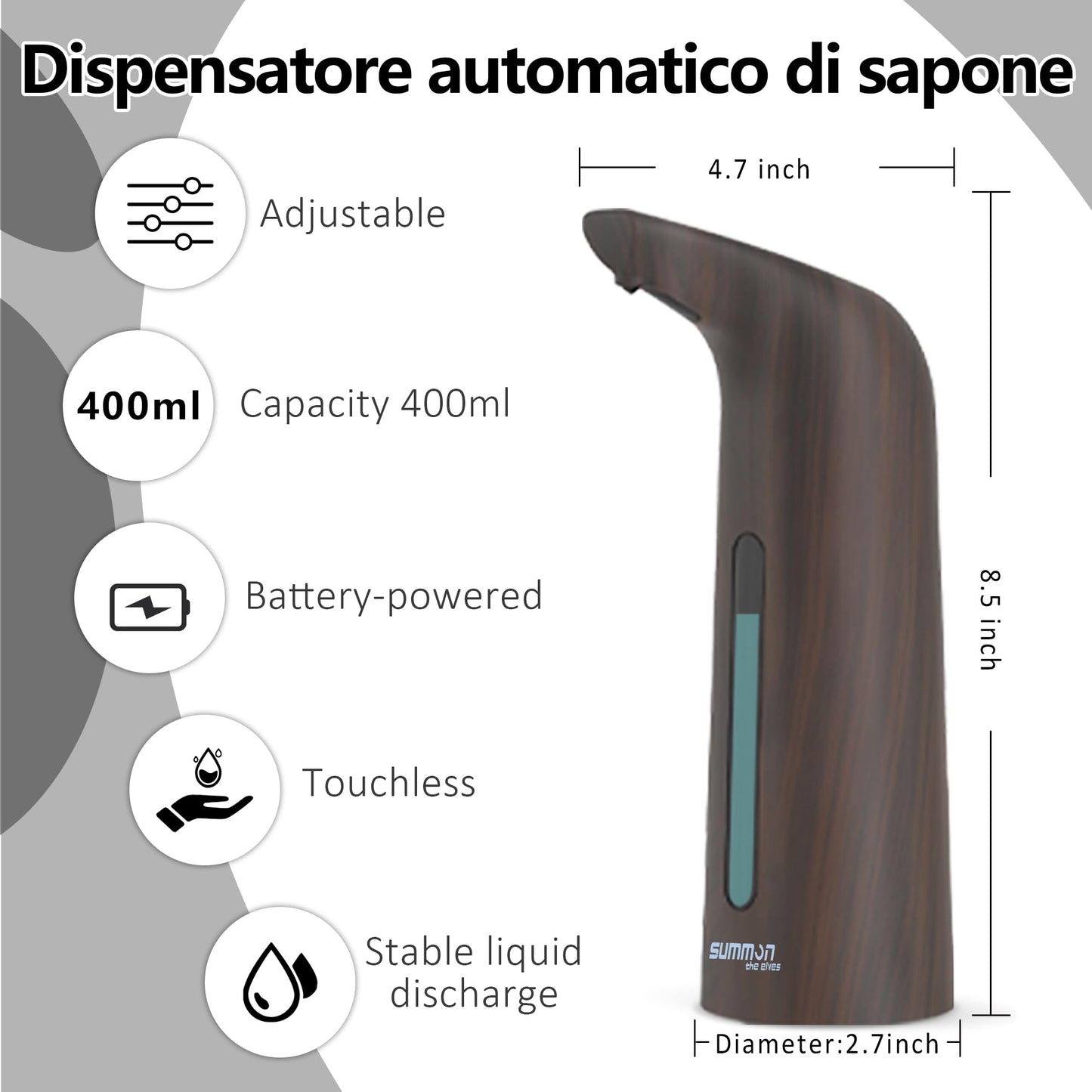 Automatic Soap Dispenser Touchless,400ML Hand & Dish Countertop Electric Liquid Dispenser with Sensor,Modern 4 Gear Adjustable Black Waterproof Battery Operated Kitchen Auto Soap Pump WN420