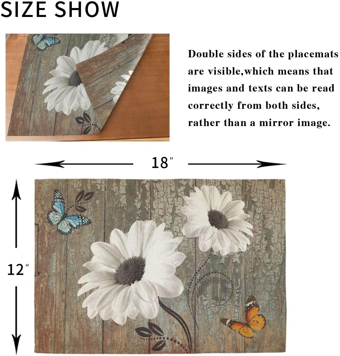 Sunflower Daisy Flower Placemats Set of 4, 12x18 Inch Reusable Table Mat for Kitchen Indoor & Outdoor Party Dining Decoration BST202