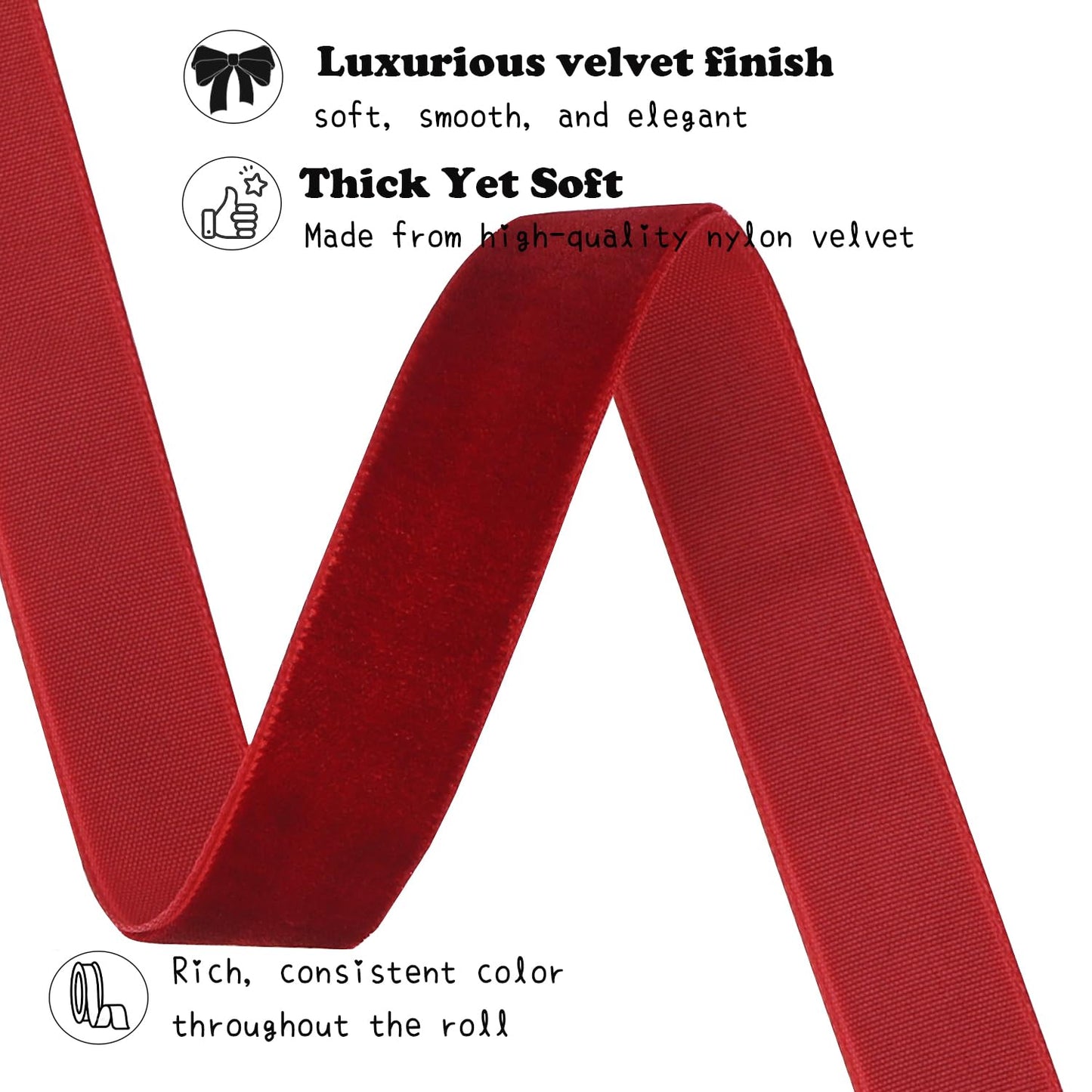 Red Velvet Ribbon 3/8 Inch X 12 Yards Christmas Ribbon for Gift Wrapping Christmas Ornaments Crafts Home Décor BST220