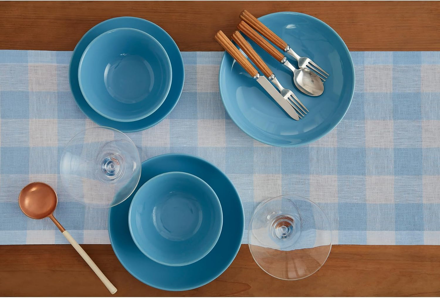 Solino Home 100% Pure Linen Dining Table Runner Blue Bell Check, 14 x 72 in | Buffalo Check Table Runners for dining, console and side tables; buffalo checkered weave, mitered corners; OEKO-TEX Certified BST326SOLH