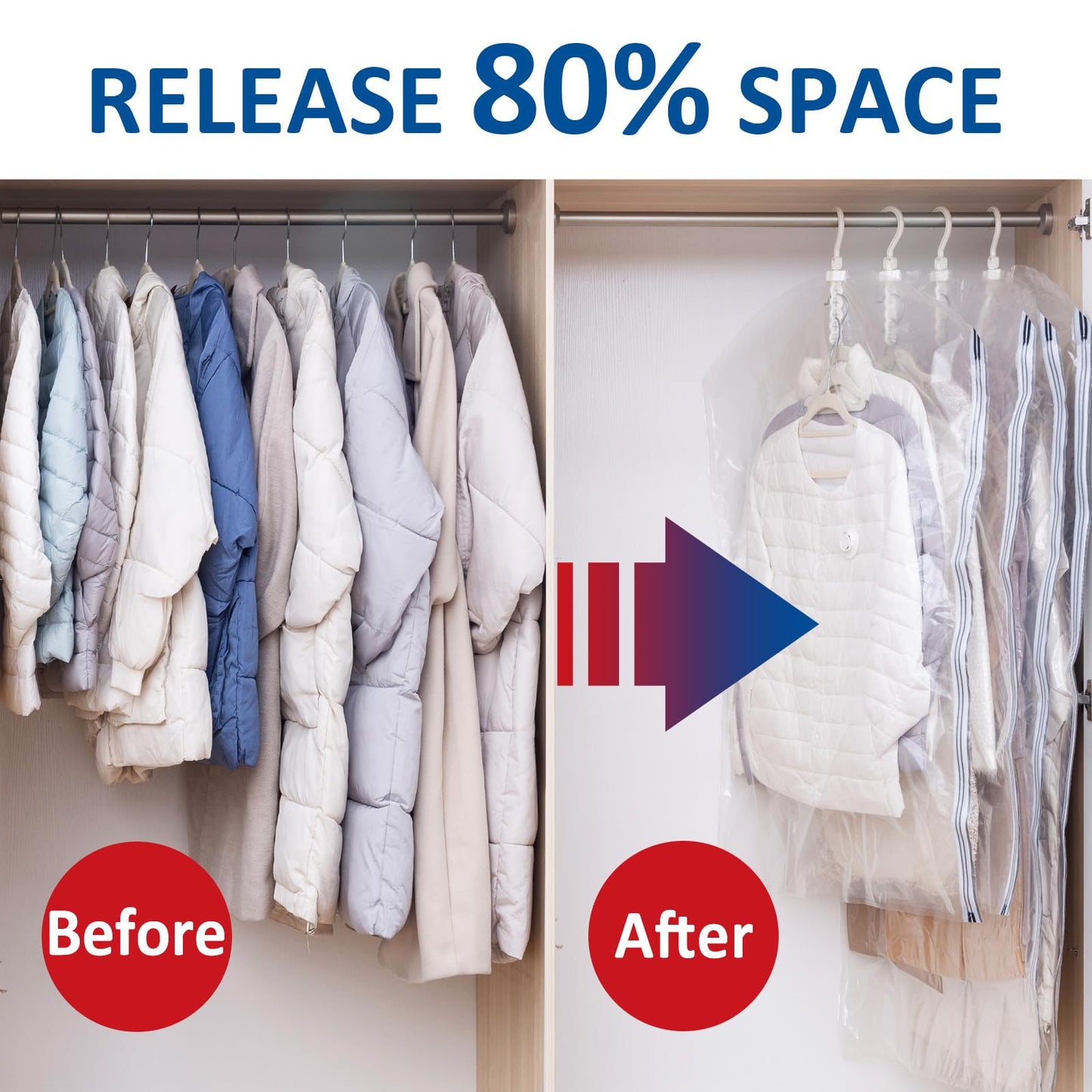 Hanging Vacuum Storage Bags, 6 Pack Hanging Storage Bags for Clothes With Electric Pump N27
