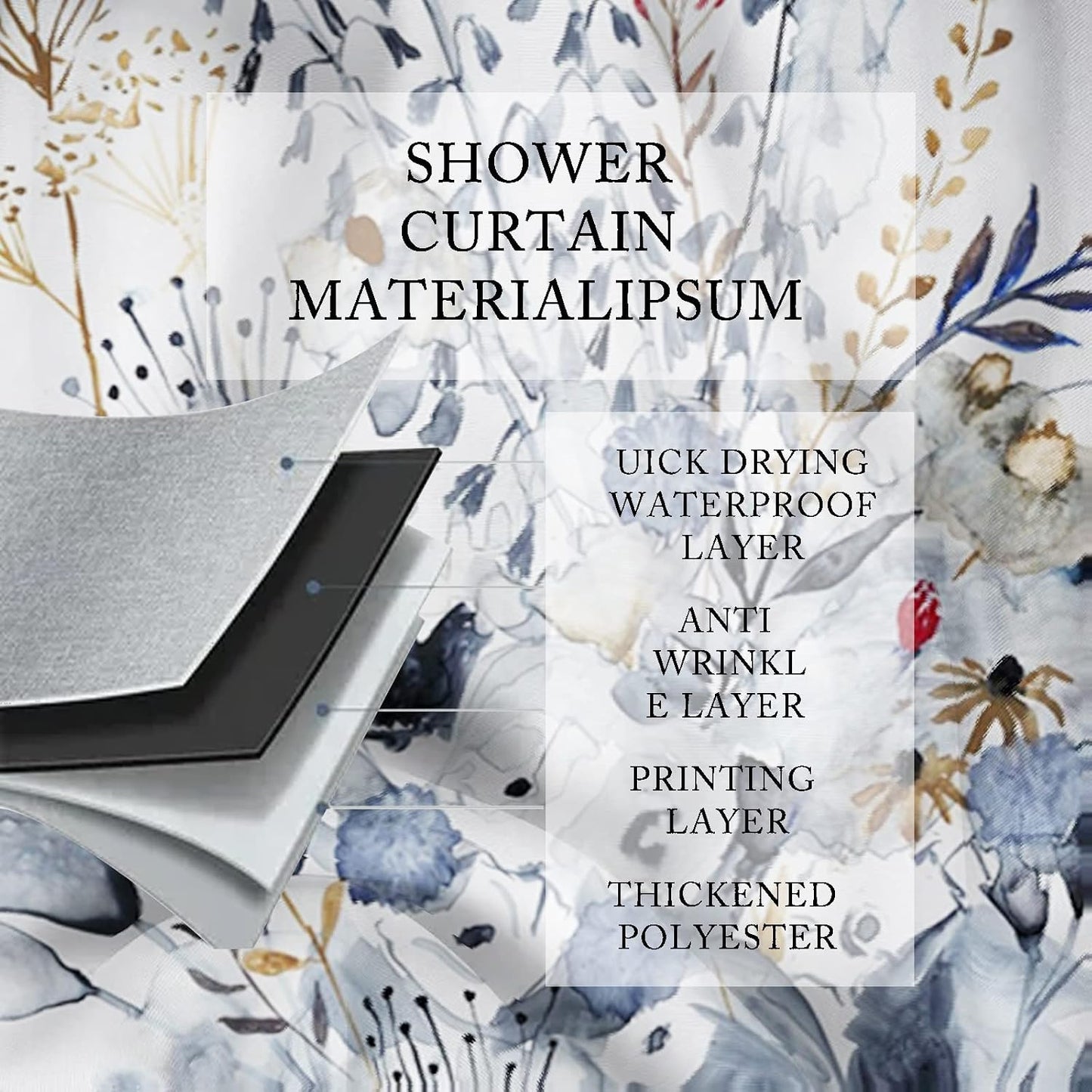 Floral Shower Curtain (72” x 72”), Polyester Fabric Printed Shower Curtain Set for Bathroom with Hooks（01） BST202