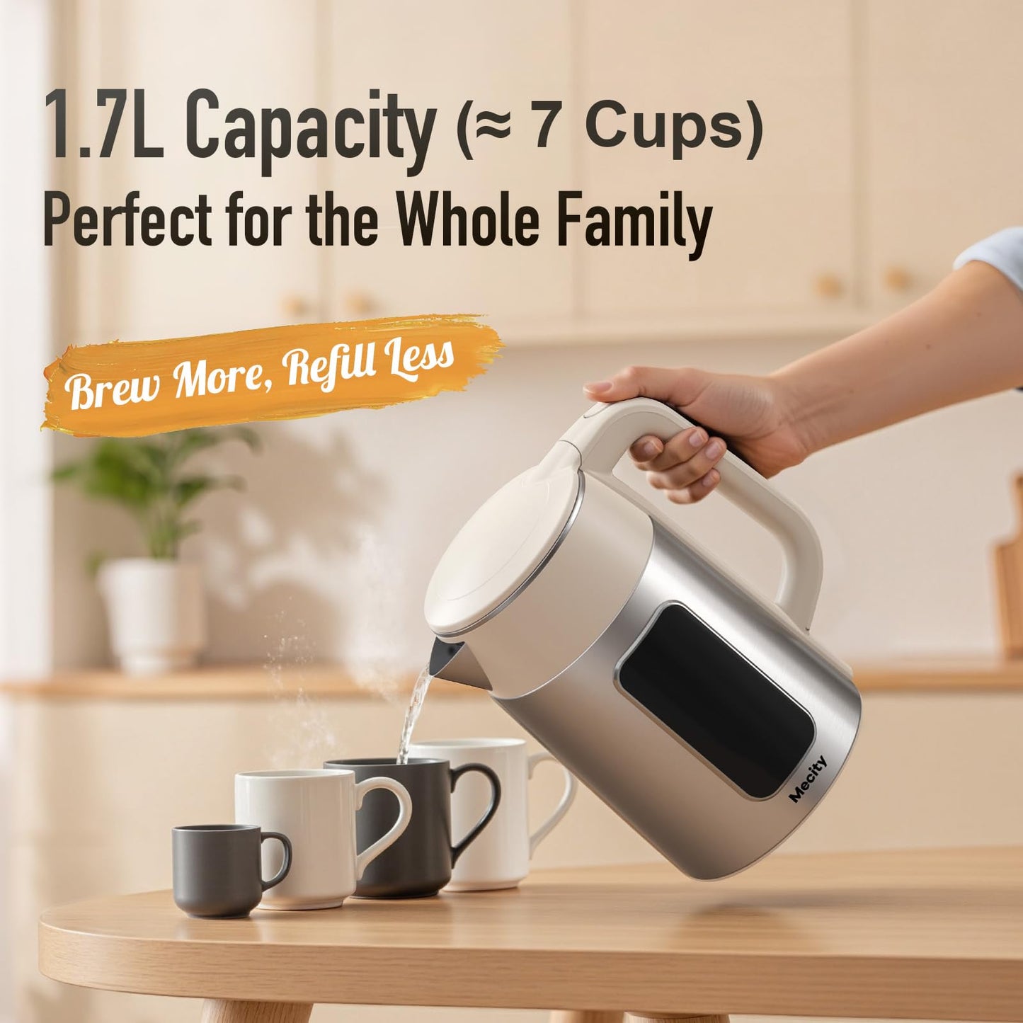 Mecity Electric Kettle 1.7L Touch Screen Temperature Control Water Boiler, No Plastic Contact with Water. 6 Preset Temperature Programs, 2 Hours Keep Warm, Auto Shut Off, Dark Grey DD1210