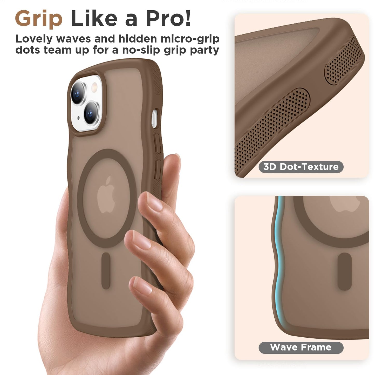Magnetic for iPhone 13 Pro Case, Compatible with MagSafe Cute Wave Non-Slip Translucent Matte Easier Grip Shockproof Phone Case for iPhone 13 Pro, Black WN420