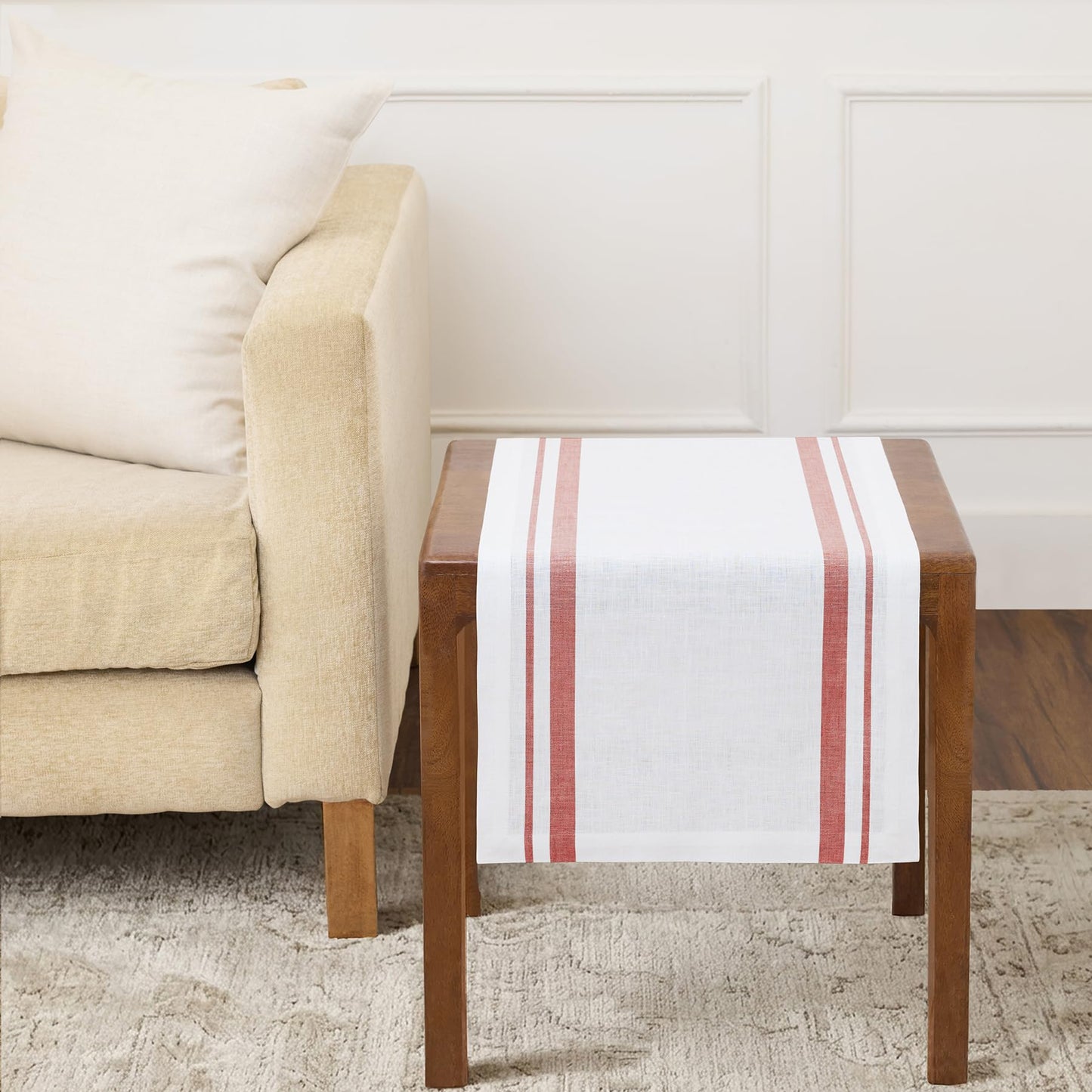 Solino Home 100% Pure Linen Table Runner, 14 x 60 in, Black, French Stripe | Table Runners for dining, hallway and console tables | woven stripe, mitered corners | Black and White | OEKO-TEX Certified BST326SOLH