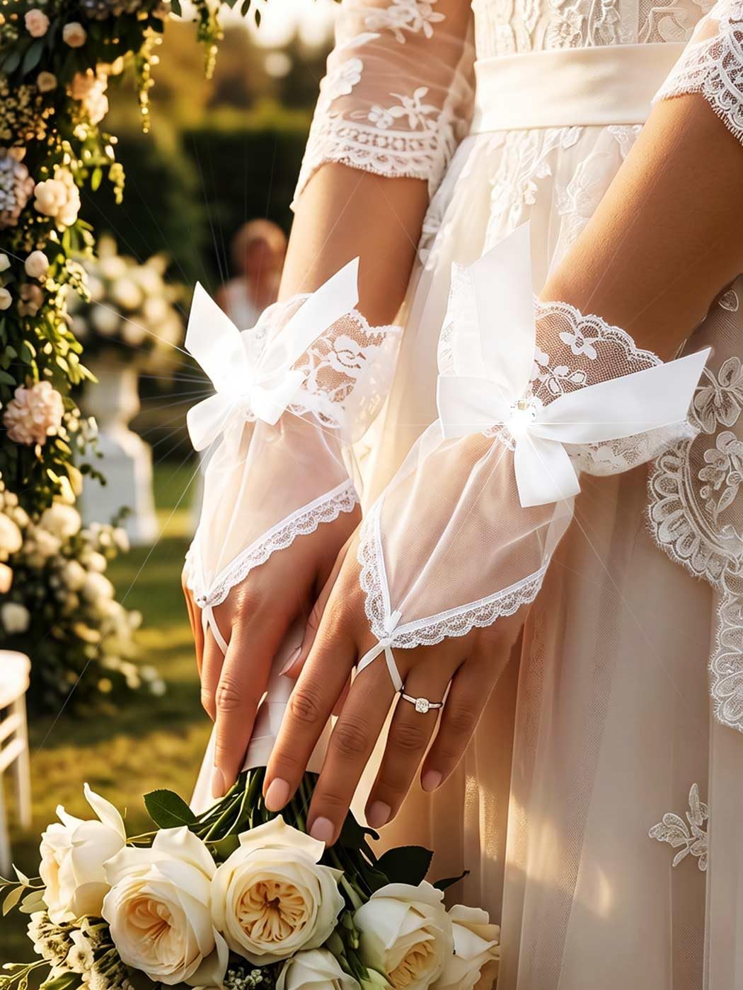 White Sheer Gloves Wedding Tea Party Gloves Fingerless Short Bridal Glove for Women WN420