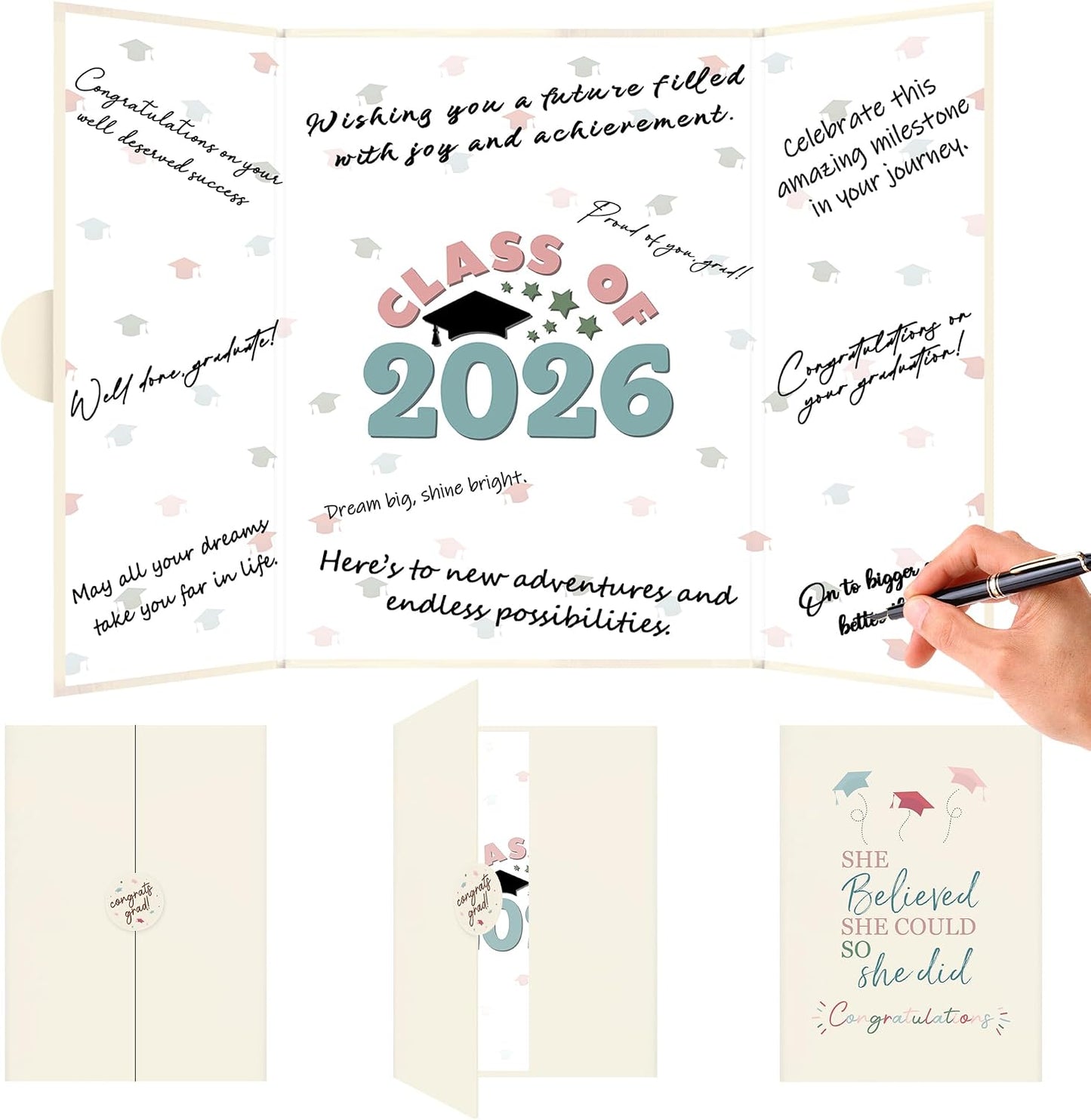 Graduation Party Decorations, Beige White Class of 2026 Congratulations Graduates Alternative Signature Guest Book, Congrats Grad Signature Book 18" x 12", Awesome Graduation Gift for Friends BST326L