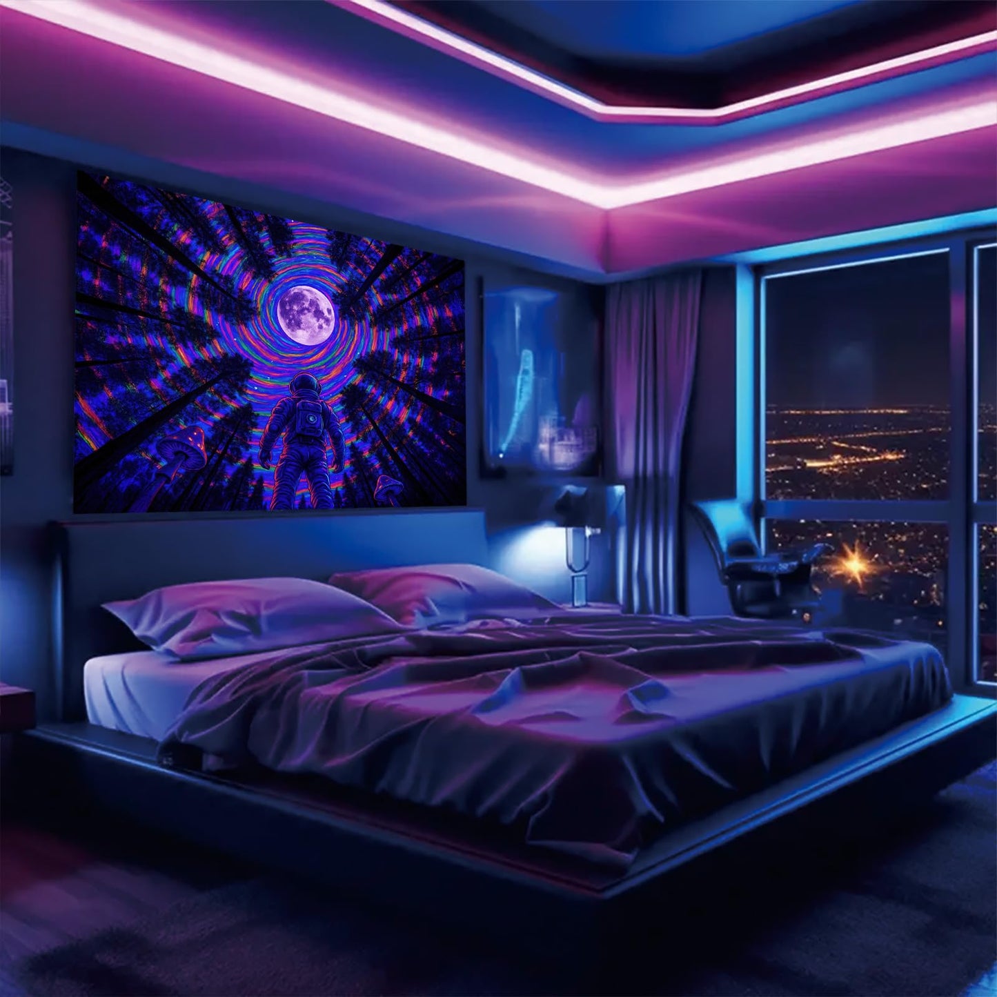 Starlit Patio Astronaut Blacklight Tapestry Trippy Forest Moon Vortex UV Reactive Galaxy Wall Hanging Psychedelic Space Poster Fluorescent Sci Fi Room Decor for Bedroom Dorm Gaming Lounge 78 x 59 Inch BST220