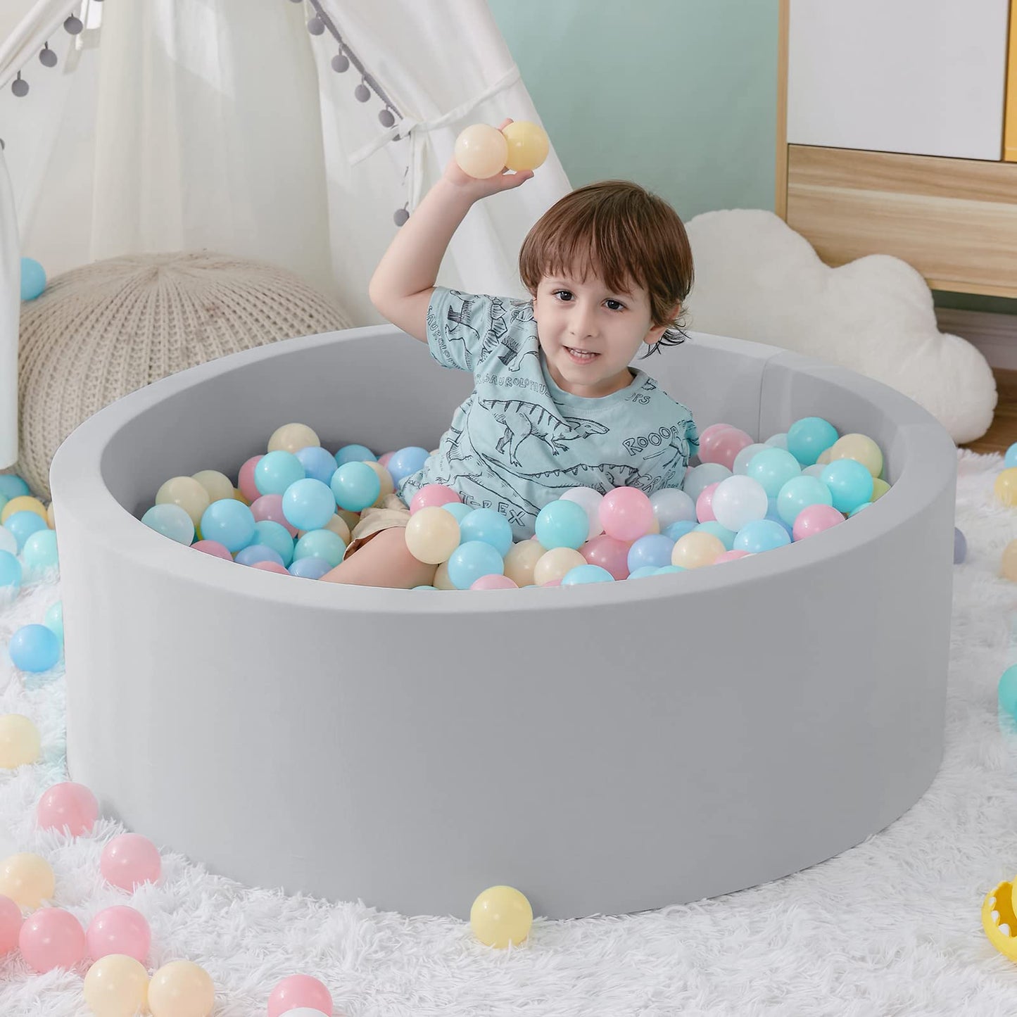 SHJADE Foam Ball Pit, 35.4"x 11.8" Ball Pits for Toddlers-Pink | Soft Memory Sponge Round Playpen Ball Pool for Kids, Ideal Gift for Babies, Indoor and Outdoor Game, Balls not Included DD1210