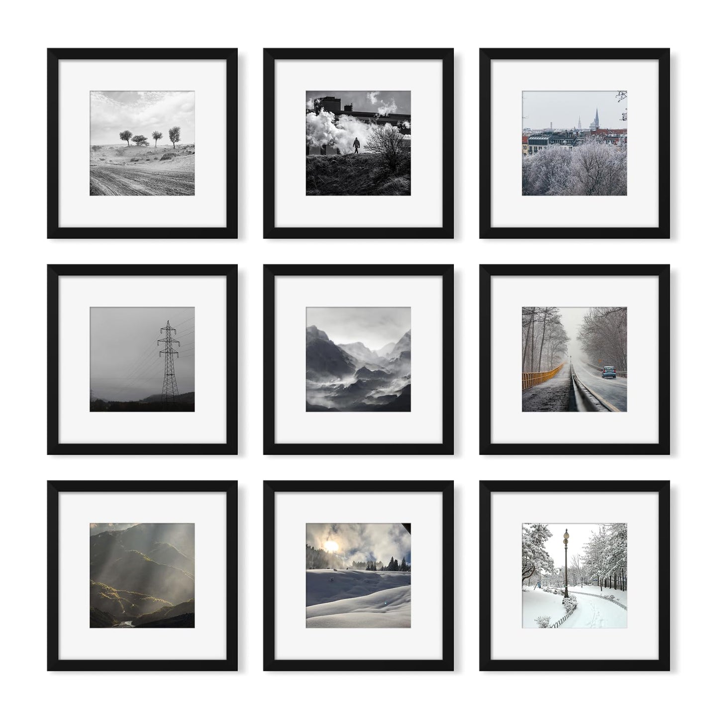 YESKAY 8x10 Picture Frame Set of 9, Display Pictures 5x7 with Mat or 8 x 10 Without Mat, Multi Photo Frames for Wall Mounting or Table Top Display, Blue BST326H