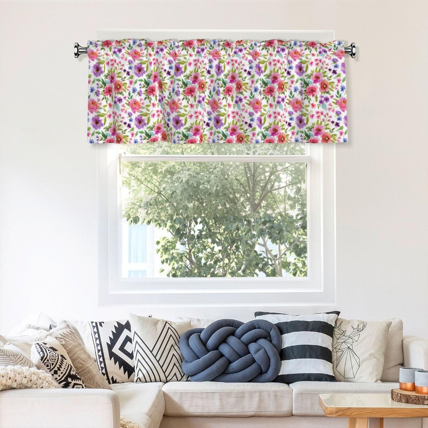 Easter Valances for Windows - Pink Spring Cafe Curtains Floral Bunny Short Curtains for Living Room Bathroom Bedroom Basement BST202