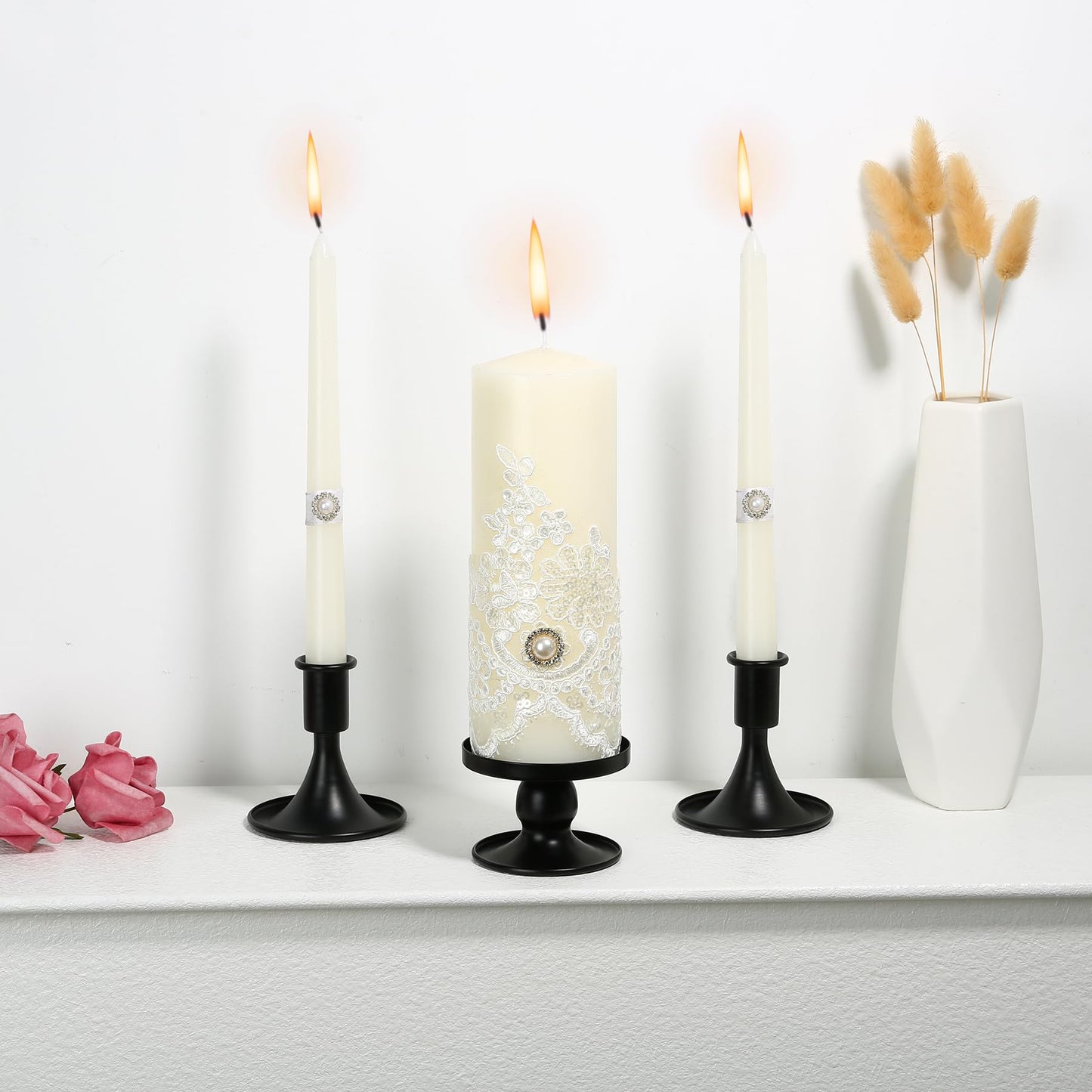 Unity Candle Holder - Unity Candle Holders for Weddings, Metal Unity Candlestick Holder Set of 3, Decorative Unity Candle Stand for Wedding Ceremony Table Centerpiece Decoration Gift (Silver) BST202