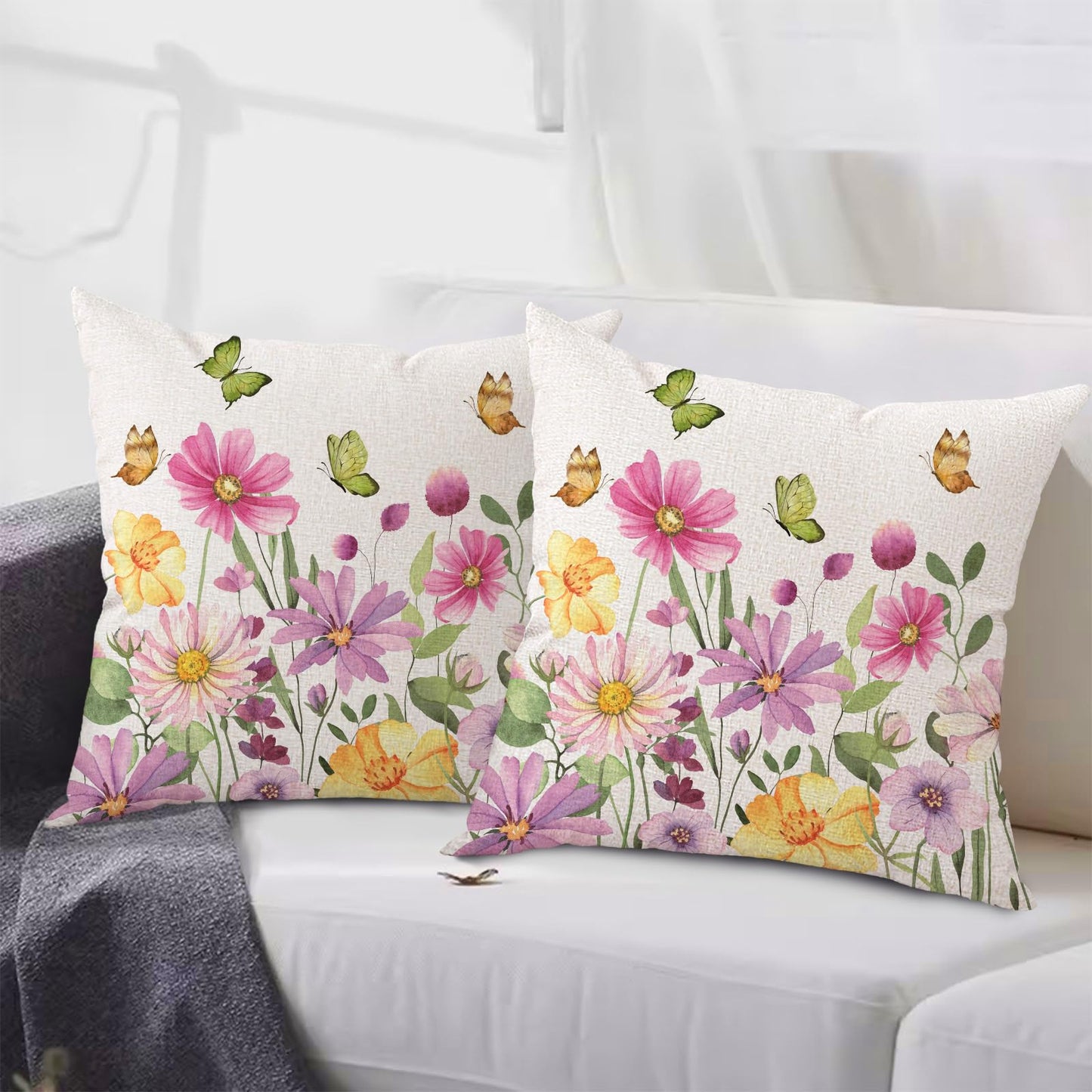 Spring Easter Pillow Covers 18x18 Set of 2 Rabbit Bunny Carrot Truck Spring Flowers Decorative Throw Pillow Covers for Home Office Sofa Bed Couch BST326L