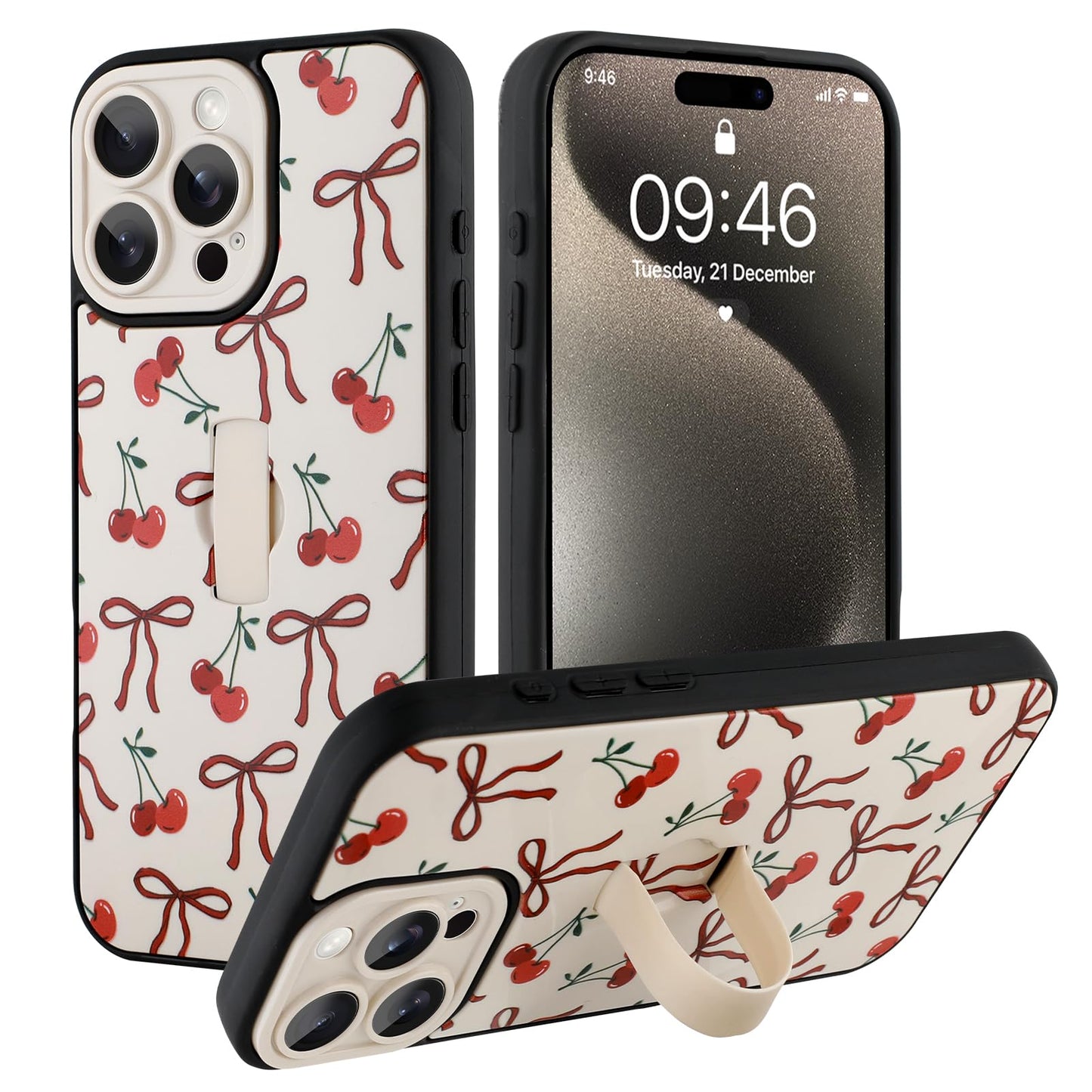 Compatible with iPhone 13 Case, Cute Cheetah Leopard Pattern | Built in Adjustable Wrist Strap Grip Hand Holder Stand Shockproof Kickstand Cover for Women Girls (Black White) WN420