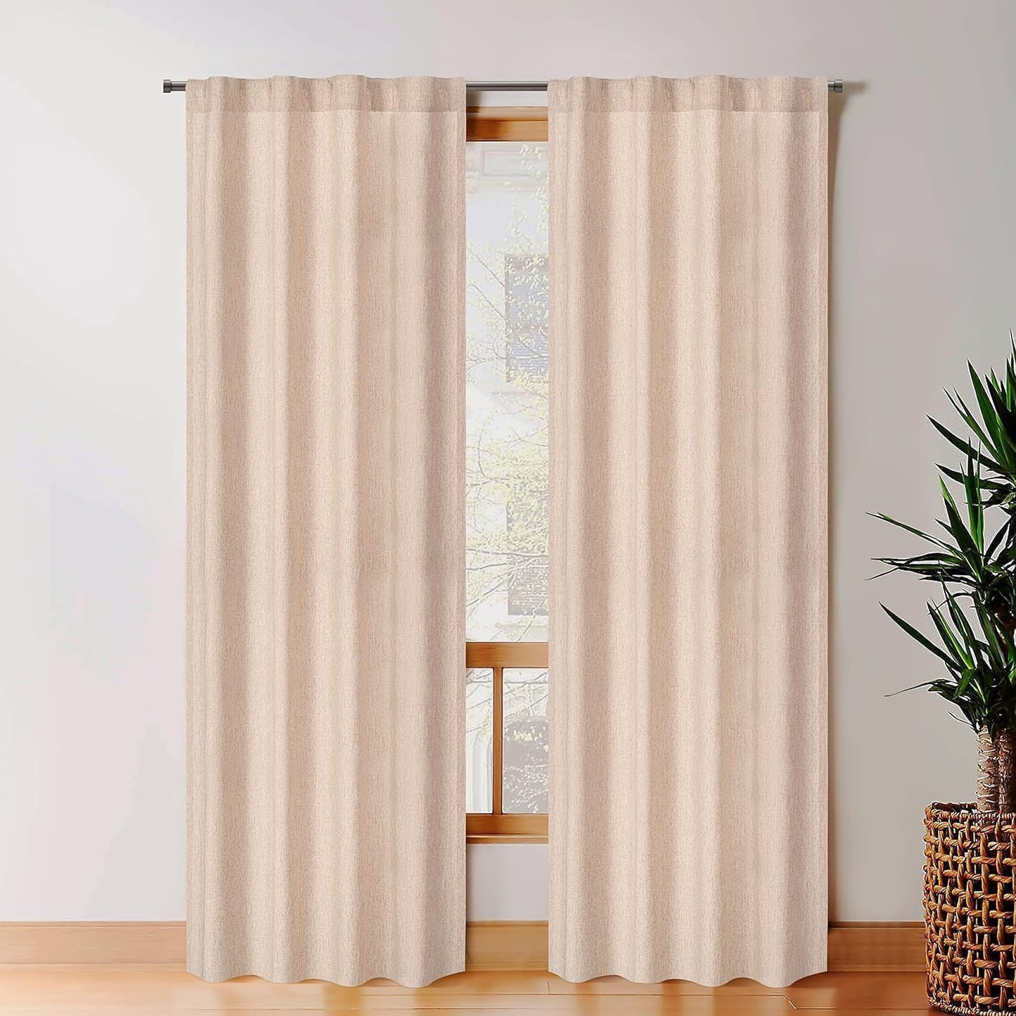 Bedding Craft Curtains 63 Inch Length - White Poly Cotton Slub Drapes with Tab Top, Set of 2, Ideal for Bedroom, Living Room, and Office_ 50x63 inch BST220