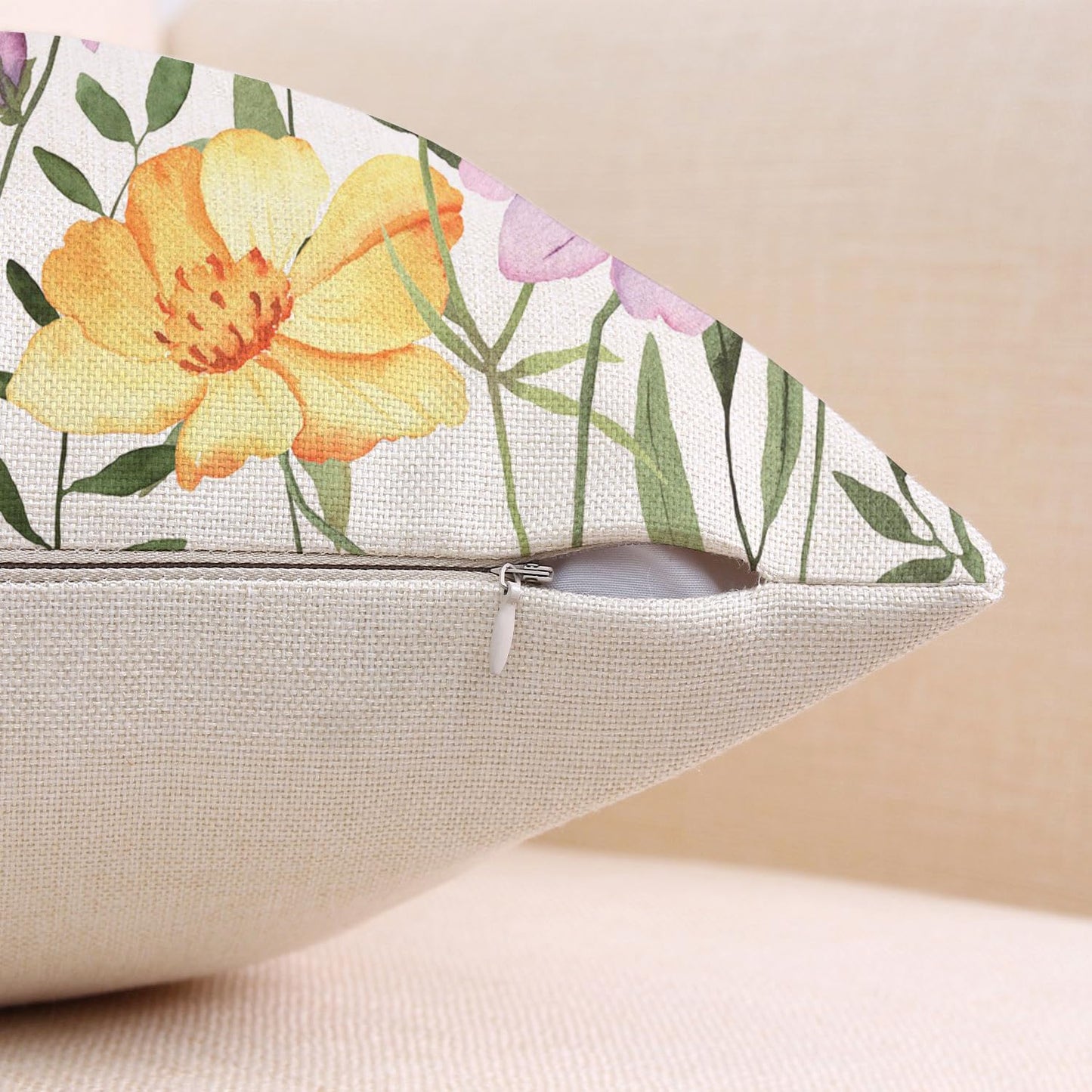 Spring Easter Pillow Covers 18x18 Set of 2 Rabbit Bunny Carrot Truck Spring Flowers Decorative Throw Pillow Covers for Home Office Sofa Bed Couch BST326L