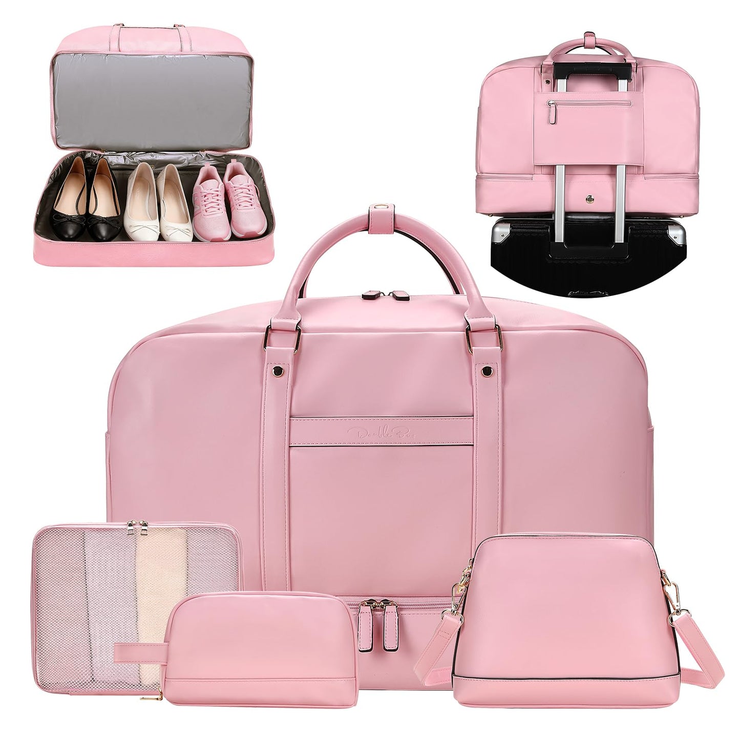 Large 4-in-1 Leather Duffle Bag for Travel Weekender Overnight Hospital Gym Bag for Men & Women, Carry On Airline Approved Personal Item Duffel Garment Bag Luggage with Shoe Compartment & Toiletry Bag BST326H