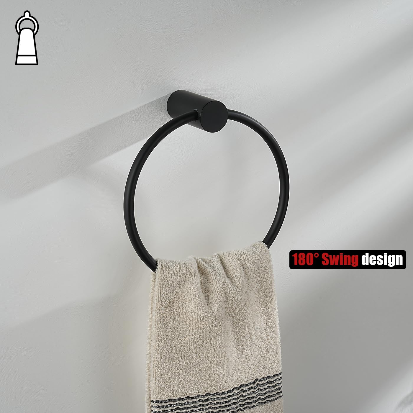 JQK Black Towel Ring, 304 Stainless Steel Matte Black Hand Towel Holder for Bathroom, Wall Mount, TR630-PB BST220