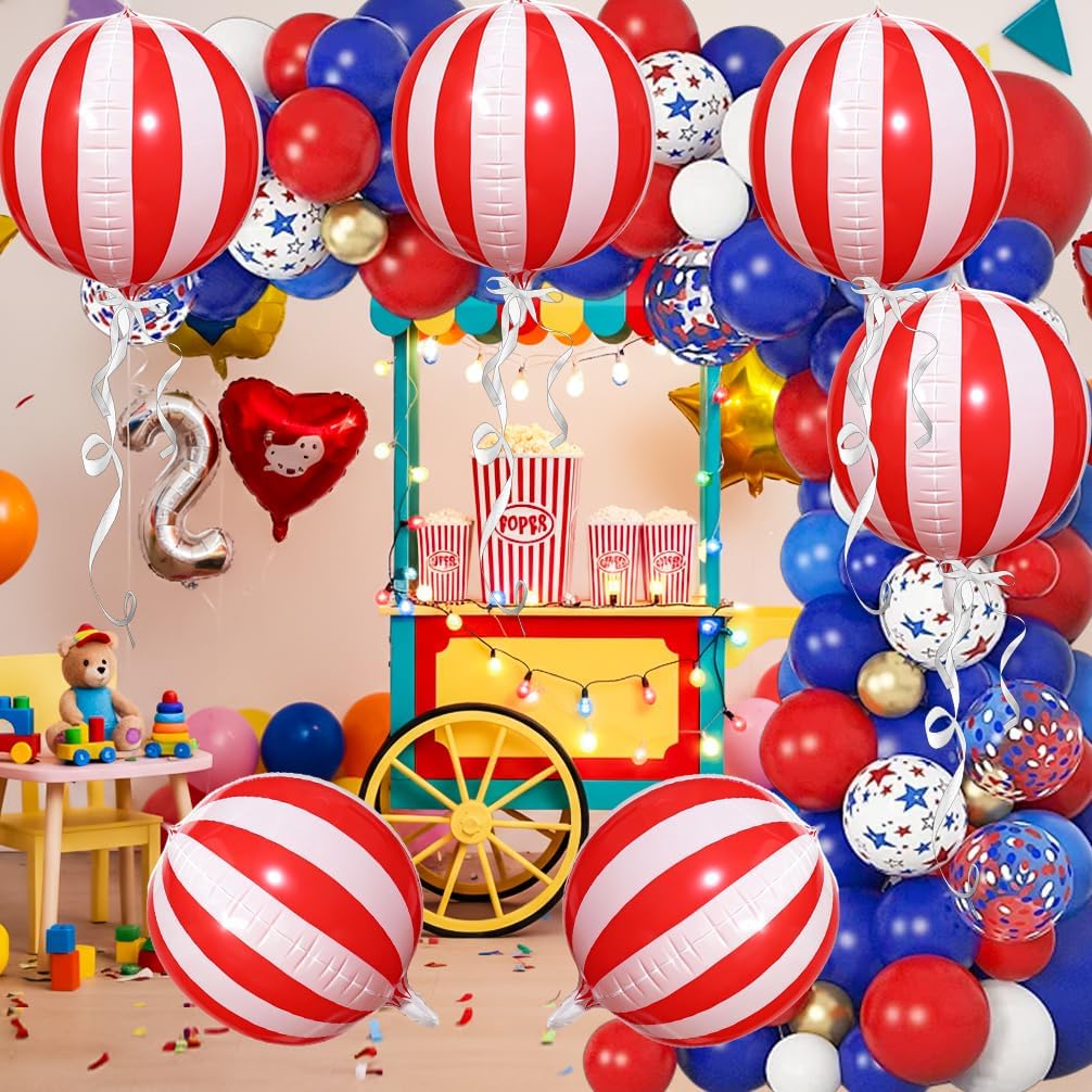 Carnival Theme Balloon 22inch Foil Red and White Balloons Circus Theme Party Decorations Carnival Candy Cane Balloons Striped Balloon Circus Decorations, 8pcs Decor for Birthday Party BST202