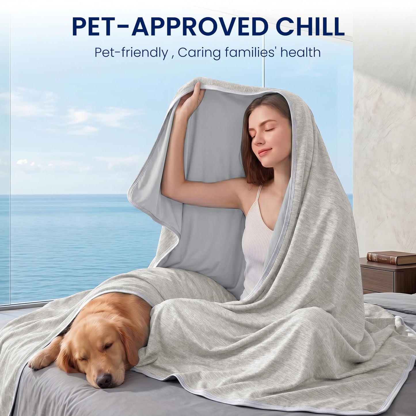Topcee Cooling Blanket(90"x108"King Size) for Night Sweats Absorbs Heat to Keep Adults Cool on Warm Nights, Q-Max 0.5 Cooling Blankets for Hot Sleepers, Ultra-Cool Lightweight Blanket for Bed