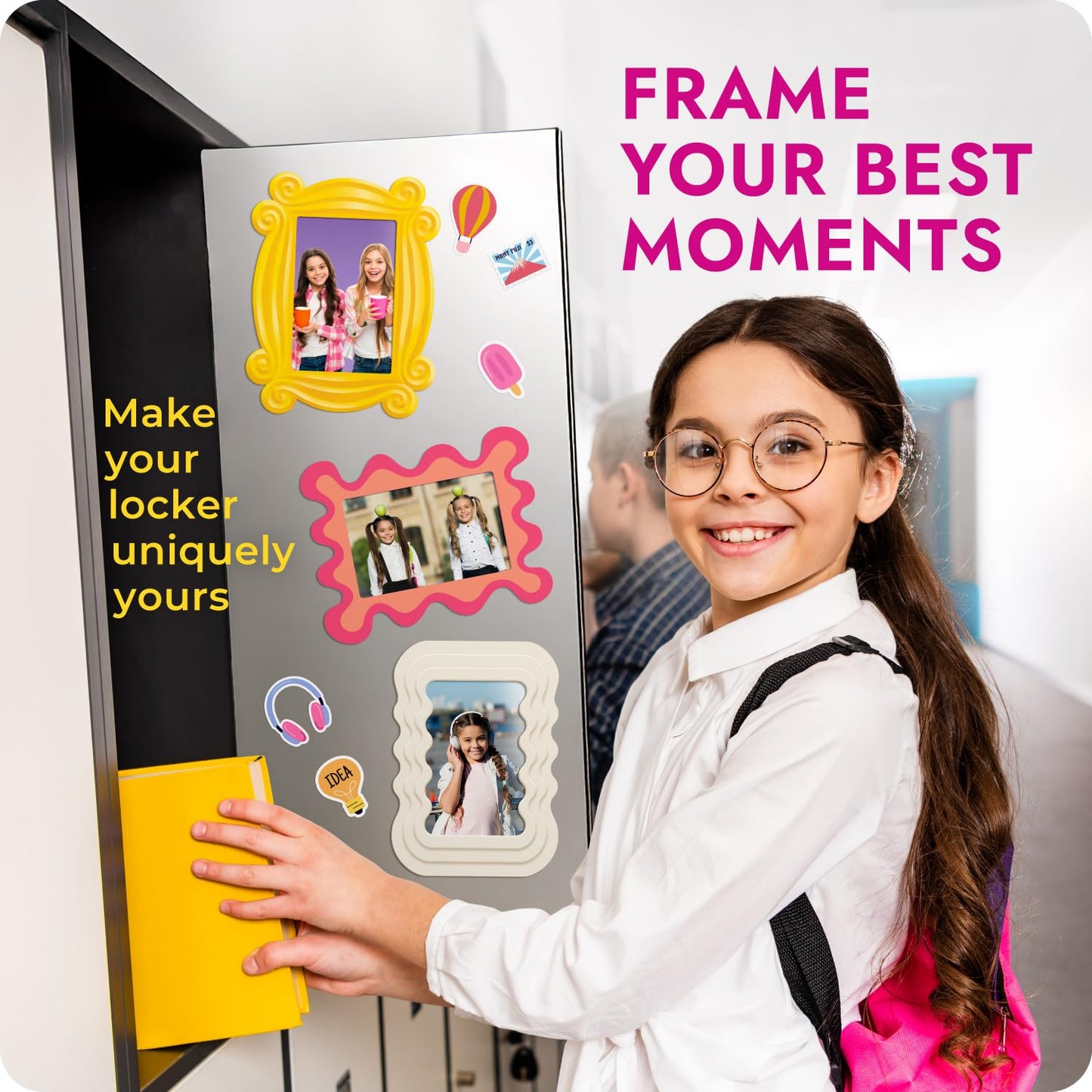 Magnetic Photo Frames - Fun & Unique Magnet Picture Frame - Magnetic Frames for Refrigerator, Locker & More - Fridge Picture Frame Magnets - Back to School Magnetic Picture Frames for Refrigerator 4x6, 3 Pack BST220