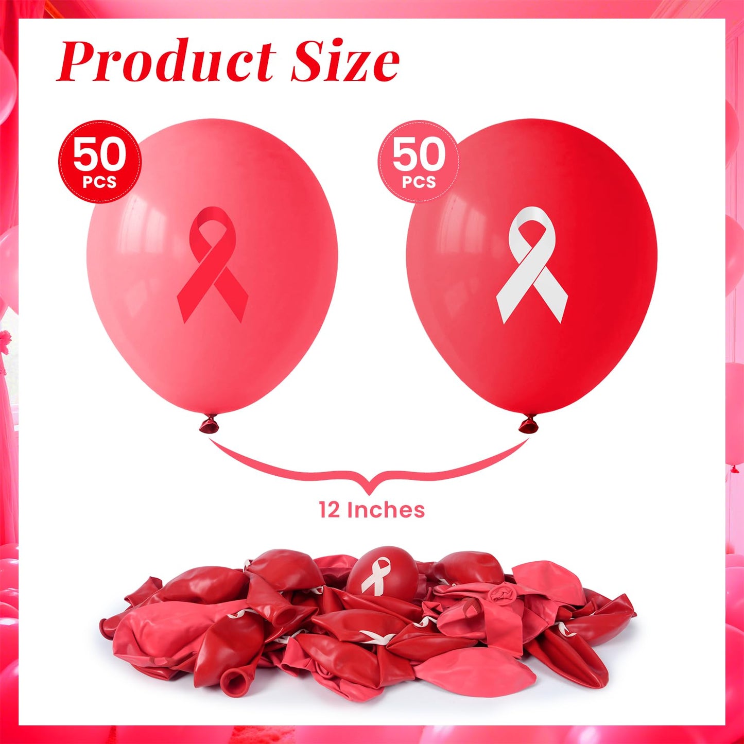 100 Pcs Red Ribbon Awareness Balloons 12 Inch Latex Red White Printed Balloon Arch Kit for Heart Health Fundraisers Community Campaigns Red Ribbon Week School Event Supplies BST220