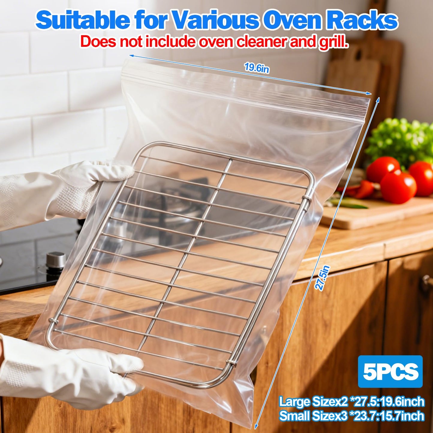Palksky Oven Rack Cleaning Bags, 3 Sizes Heavy Duty No Scrub Bags for Use with Oven Cleaner, Reusable Leak-Resistant PE Bags for Deep Soaking Grill Grates & BBQ Racks, No Cleaner Included, 16 Packs WN420