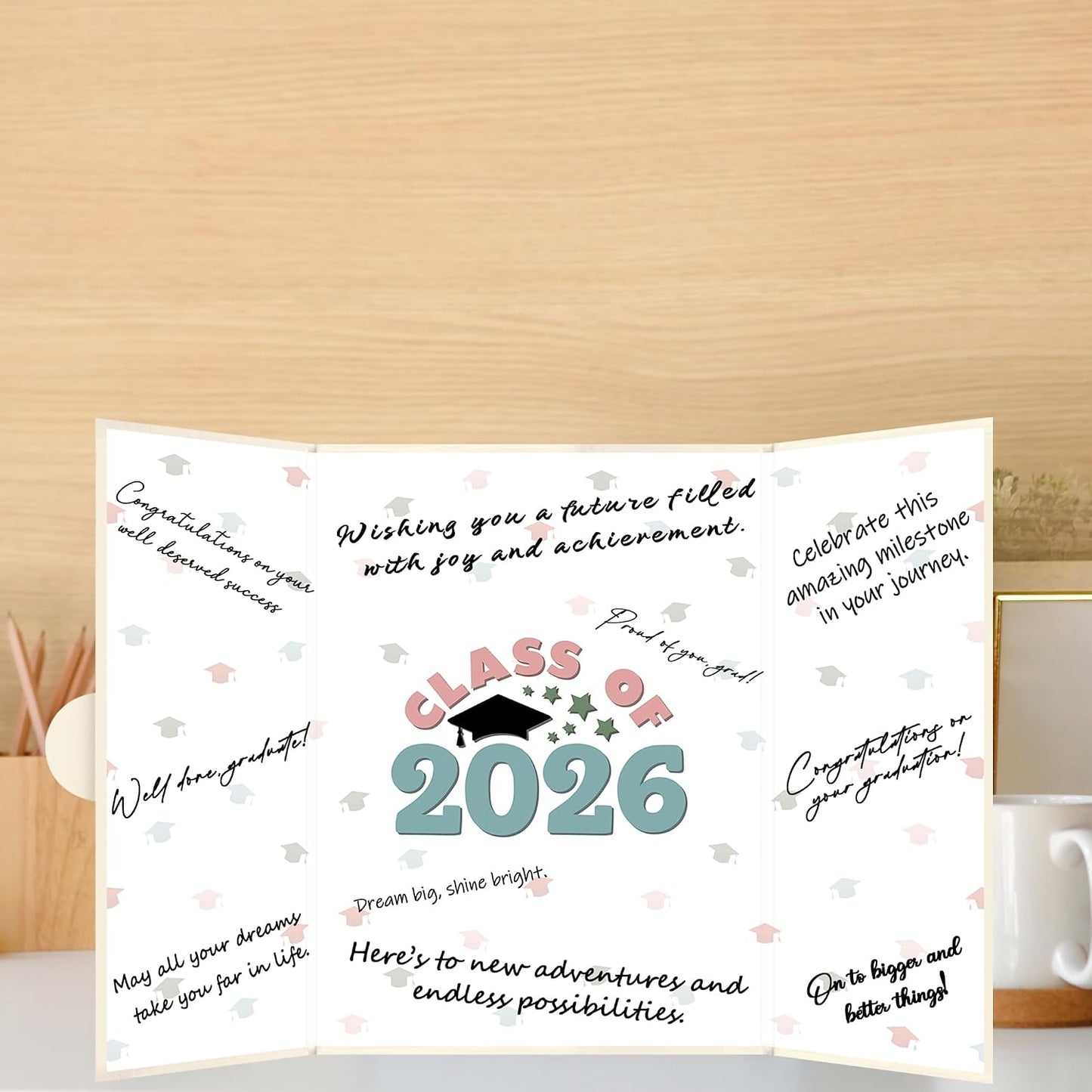 Graduation Party Decorations, Beige White Class of 2026 Congratulations Graduates Alternative Signature Guest Book, Congrats Grad Signature Book 18" x 12", Awesome Graduation Gift for Friends BST326L