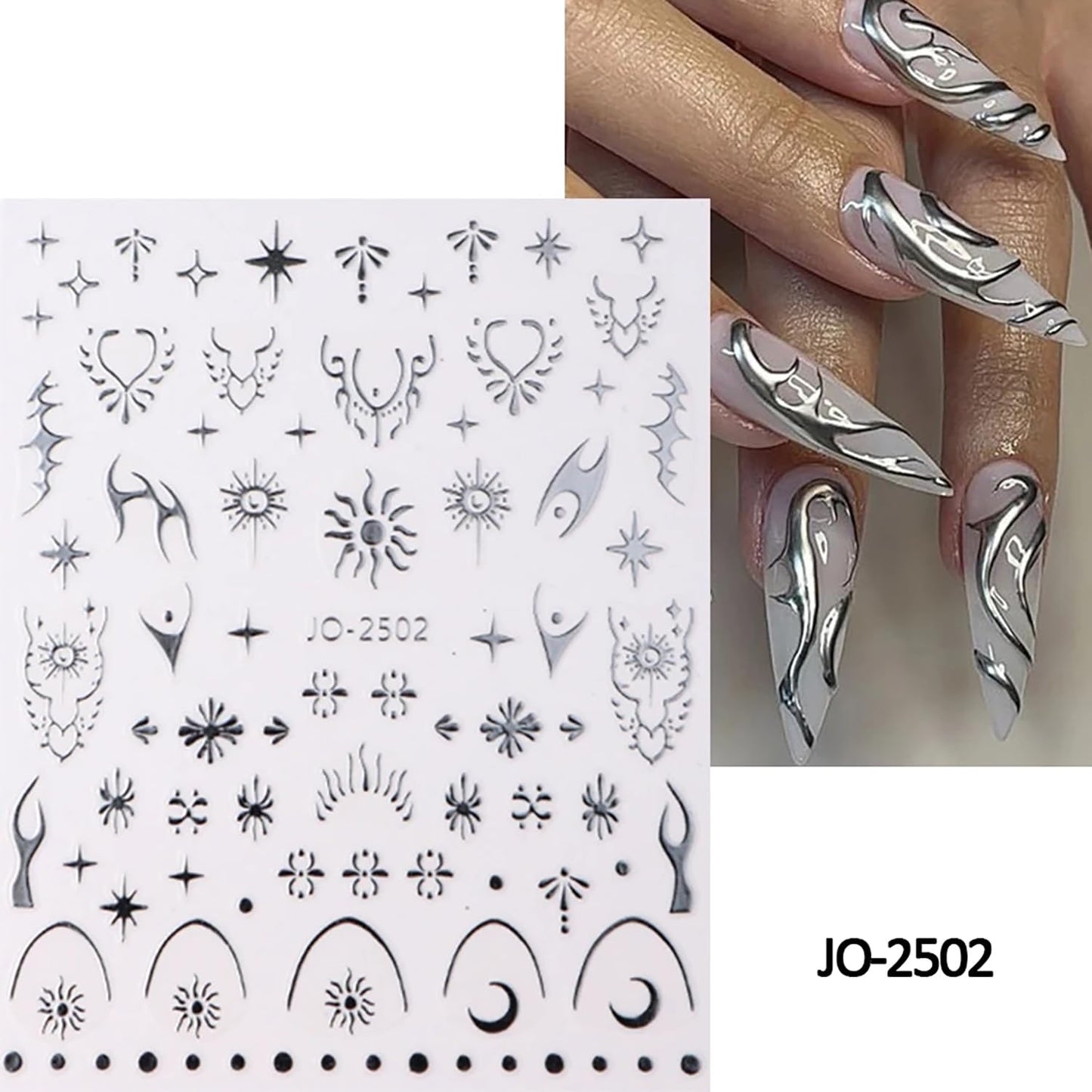 Liquid Butterfly Nail Art Sticker Decals Black Gold Black Silver Butterfly Moon Design Nail Decals 3D Self-Adhesive Nail Art Supplies Heart Nail Art Sticker Decoration for Women Manicure Supplies BST326L