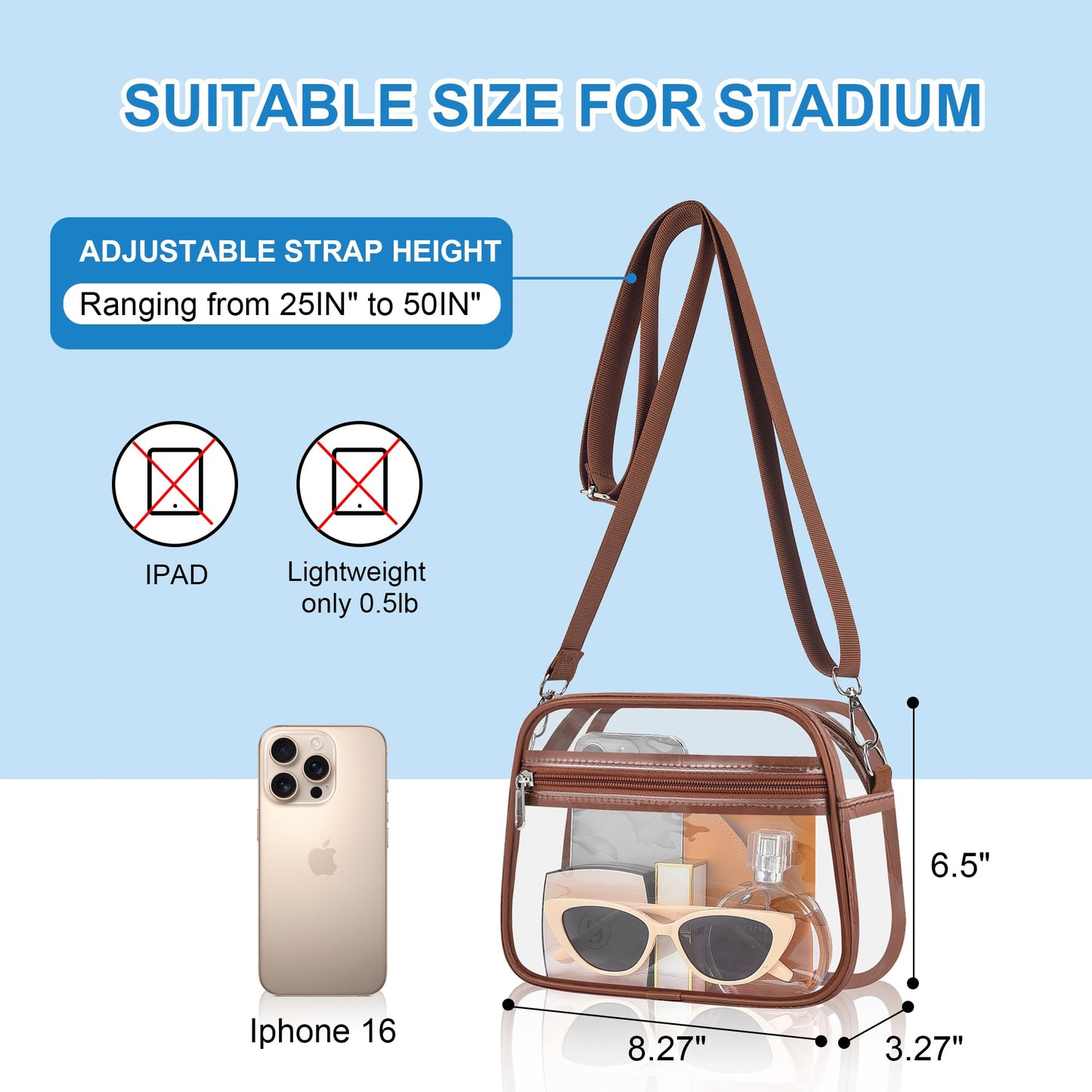 Clear Bag for Stadium Events Stadium Approved Women's Top-Handle Handbags | Mini Small Clear Bag Purse with Wide Adjustable Strap and Front Pocket for Sports Concerts, Festivals BST202