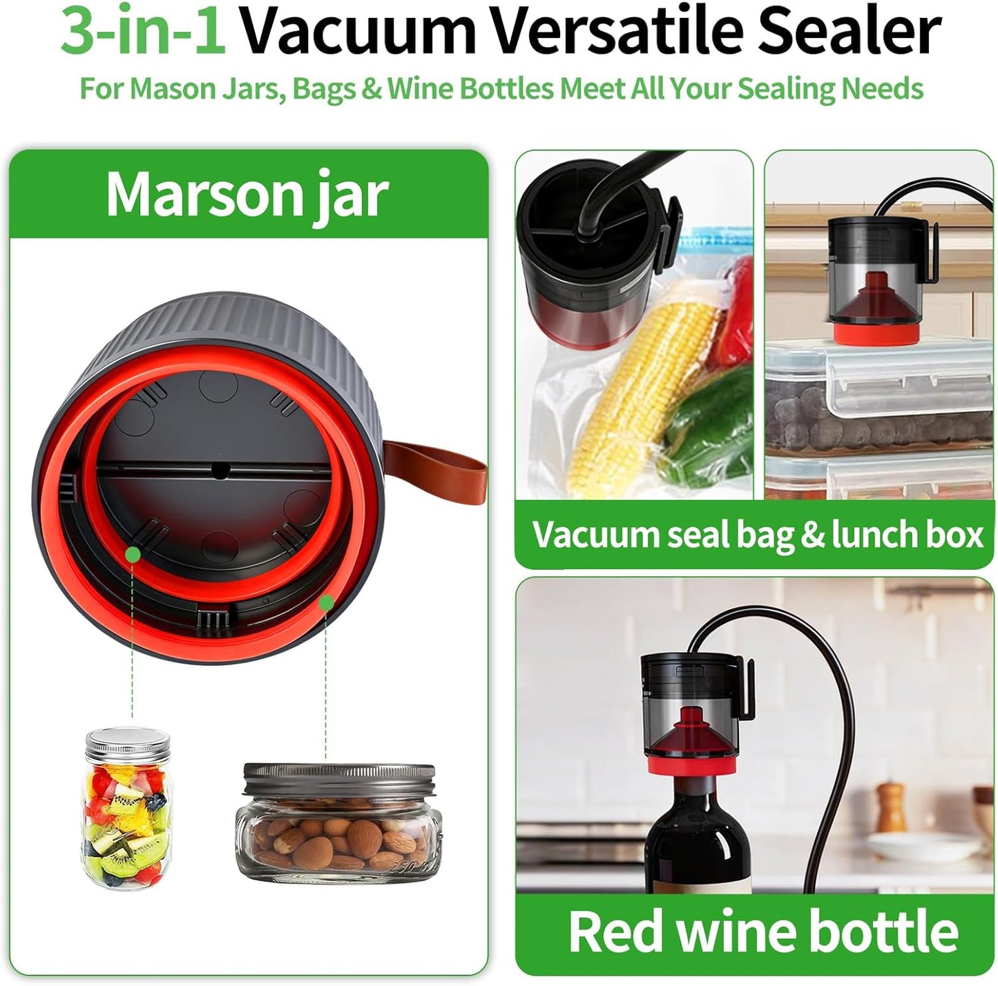 Electric Mason Jar Vacuum Sealer Kit for Wide and Regular Mouth Jars 7071