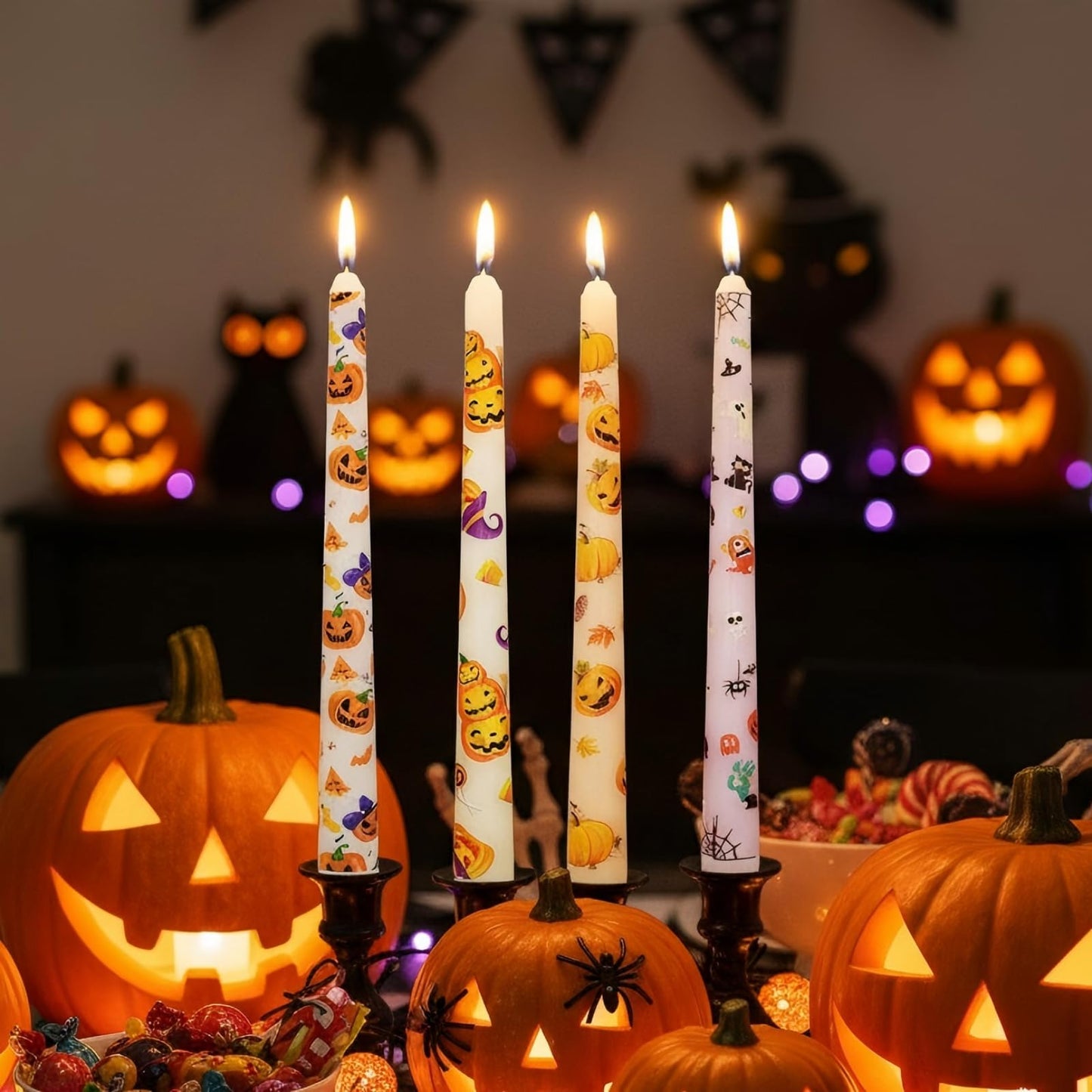 10 Inch Decorative Taper Candles, 4 Pack Birthday Balloon Print Candlesticks, Unscented Dripless Candles with Long Burn Time for Party, Holiday Table & Home Decor BST326H