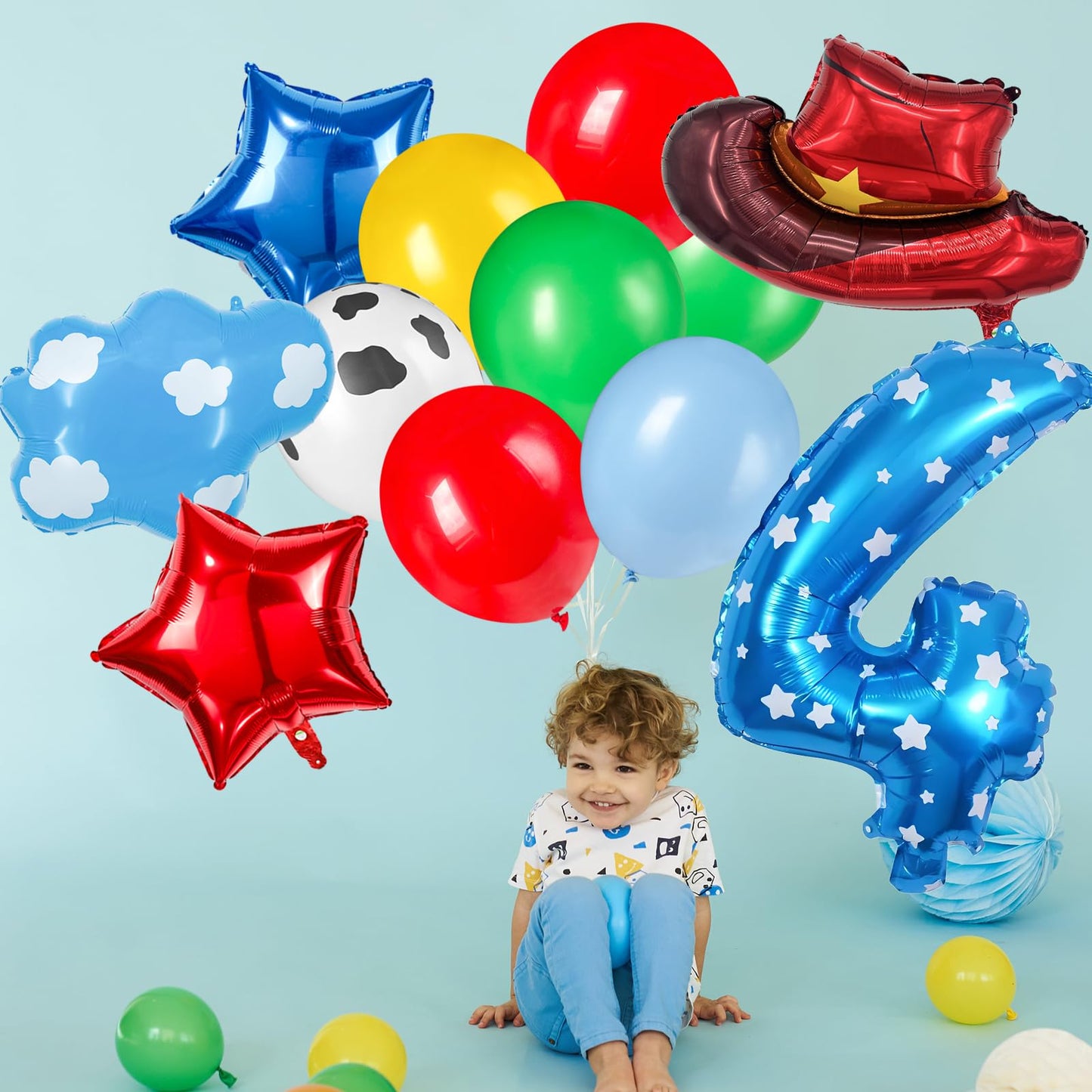 11-Pack Cowboy Theme Balloon Set, Farm Theme Decorations, Balloons with Hats and Clouds, Boys and Girls Birthday Party Supplies (1) BST202
