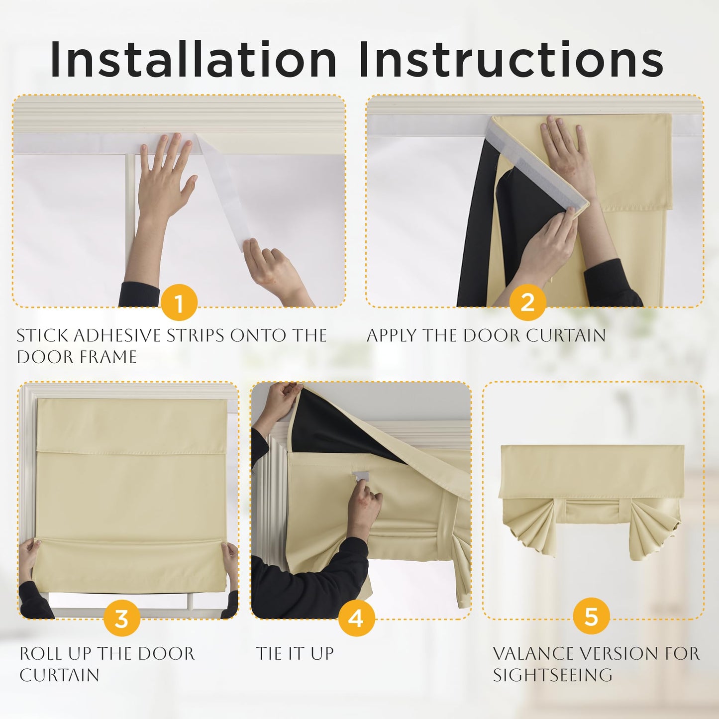 RYB HOME 100% Blackout French Door Curtains for Door Window - Room Darkening No Coating Thermal Insulated Privacy Protection Adhesive Cover for Glass Window, W 26 x L 40, 1 Panel, Black BST220