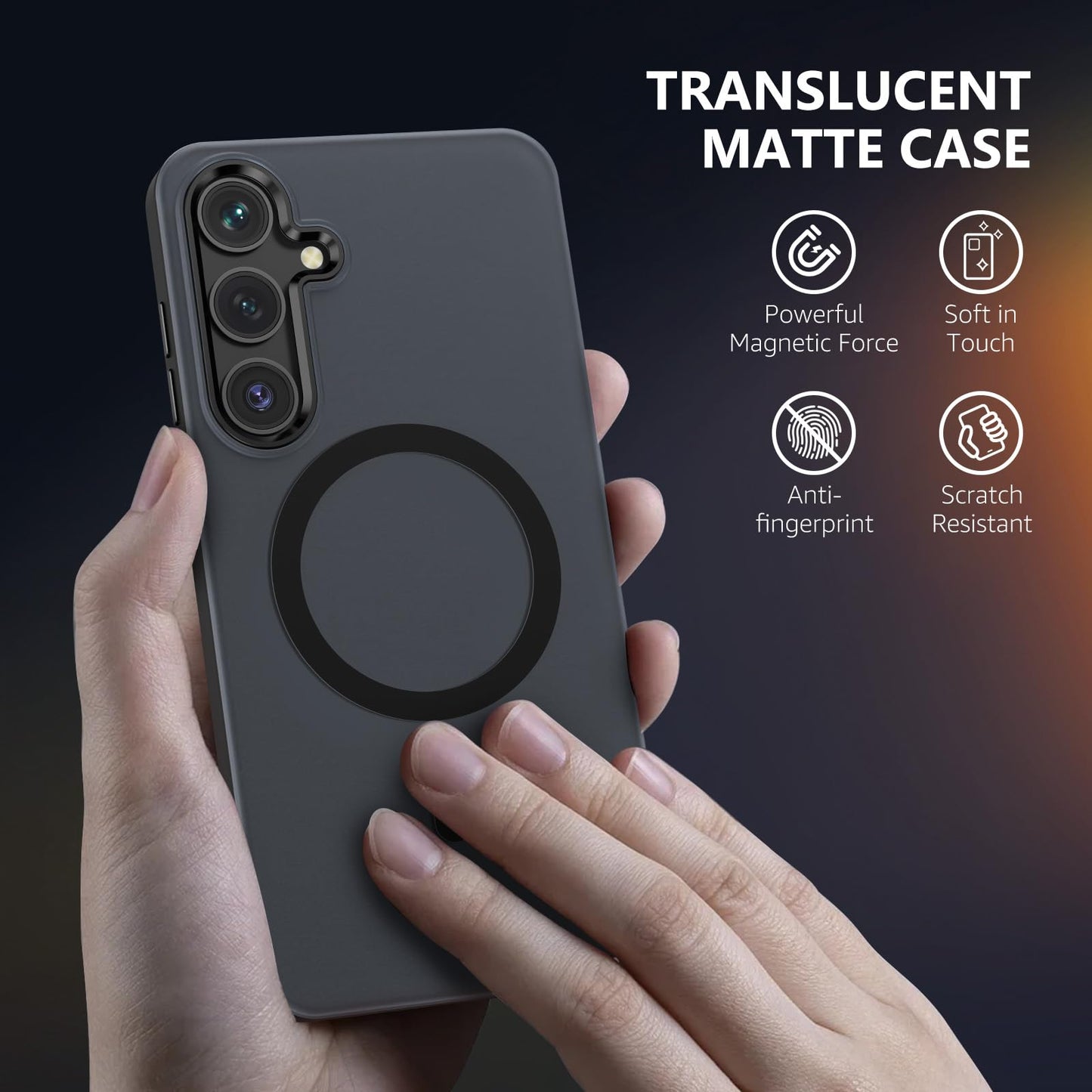 MATEPROX Magnetic Design for Samsung Galaxy S24 Plus Case, Stylish Slim an-ti Yellow Translucent Matte Shockproof Protective Cover for S 24+ 6.7'' 2024-Titanium Gray WN420