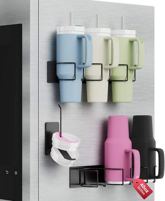 Arctiiro Magnetic Stanley Cup Holder for Refrigerator, Water Bottle Organizer for Stanley 40 oz with Tumbler Lid Organizer, Kitchen Pantry Organizers and Storage for Stanley Cup Accessories WN420