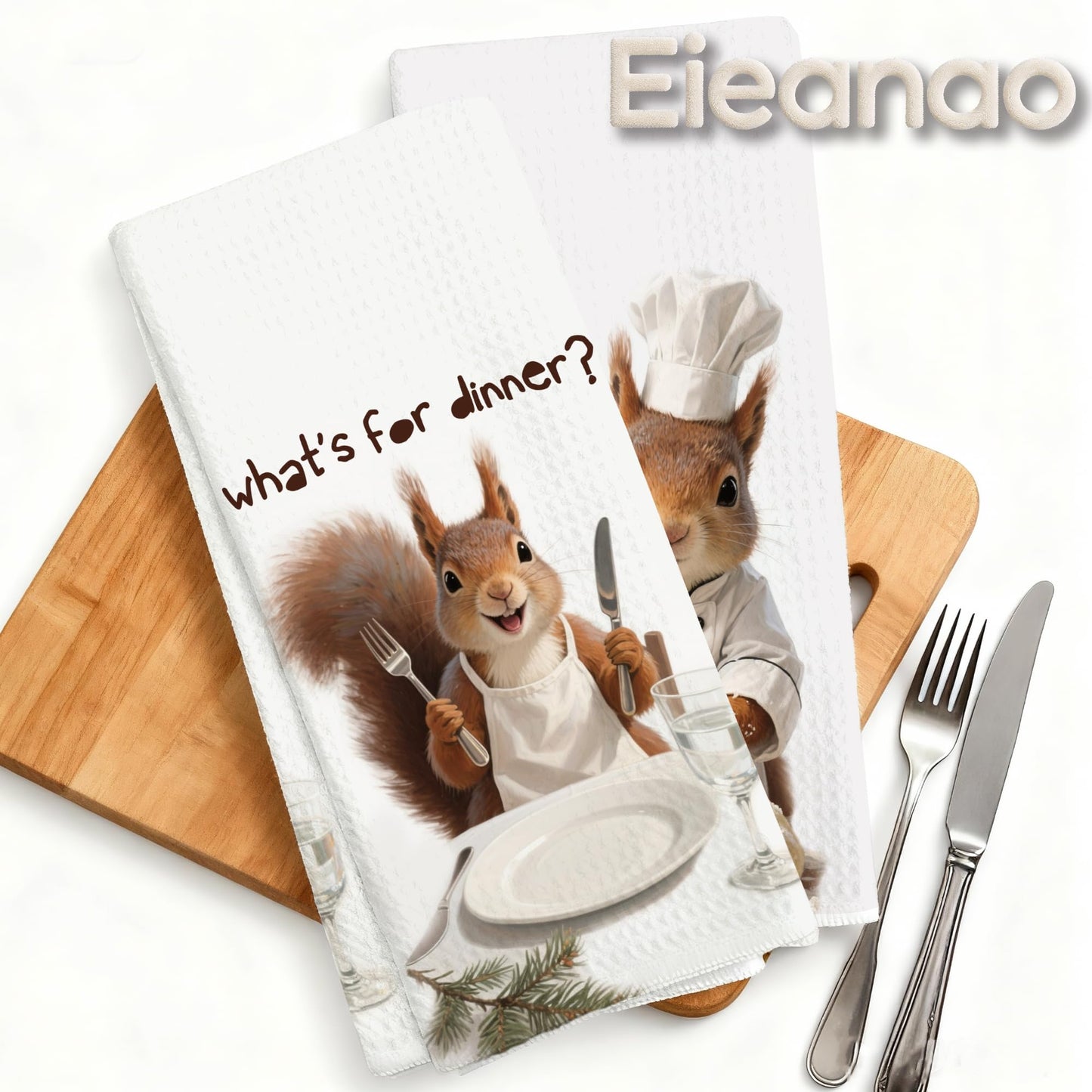 Funny Cat Gifts Kitchen Towels, Cute Cat with Knife and Fork Microfiber Dish Tea Towel for Kitchen Decor, Funny Cats Cooking Decor, is It Dinner Time Yet, 16x24 Inch BST220