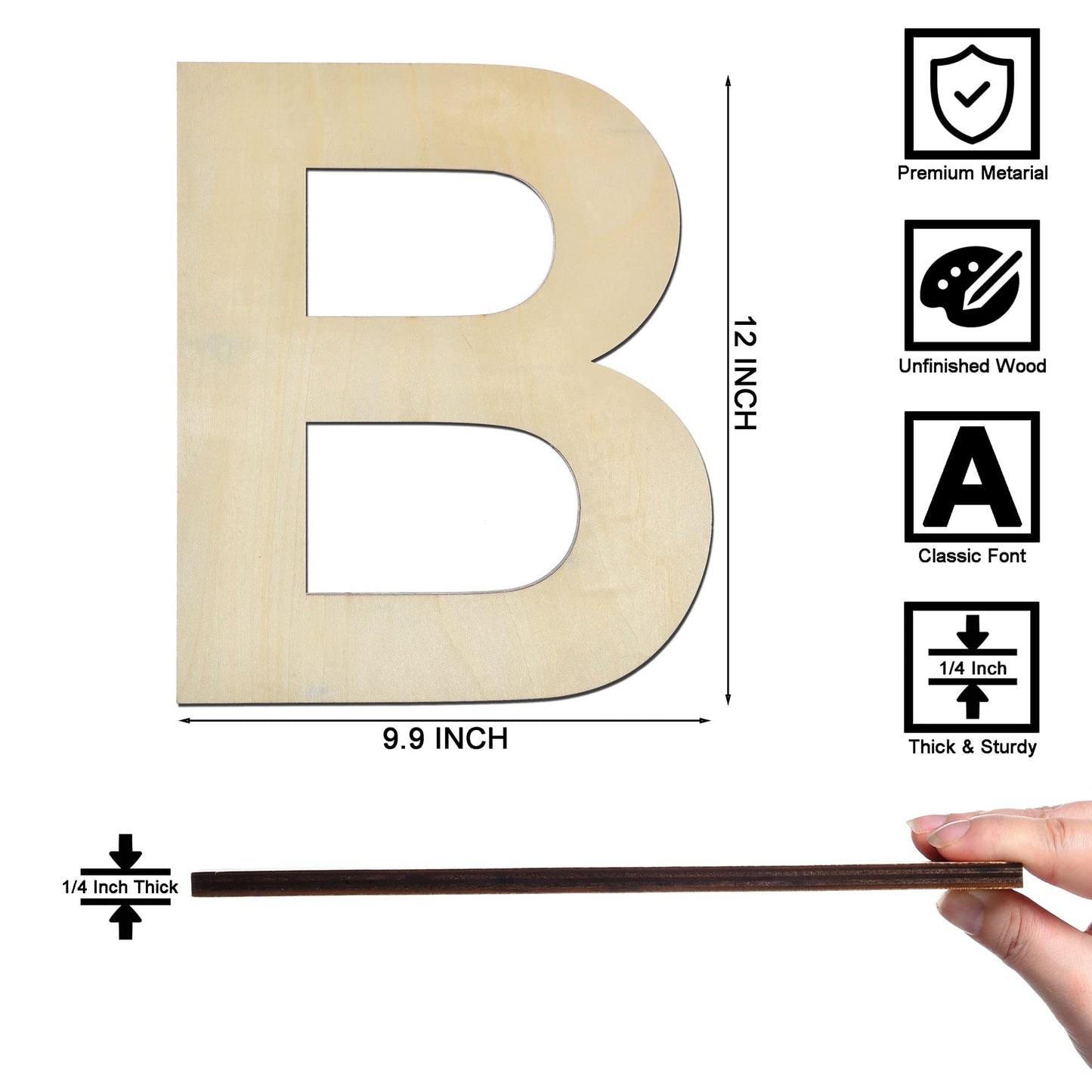 12 Inch Wooden Letter X, 1/4 Inch Thick Large Unfinished Wood Letter for Home Wall Decor, DIY Crafts BST220