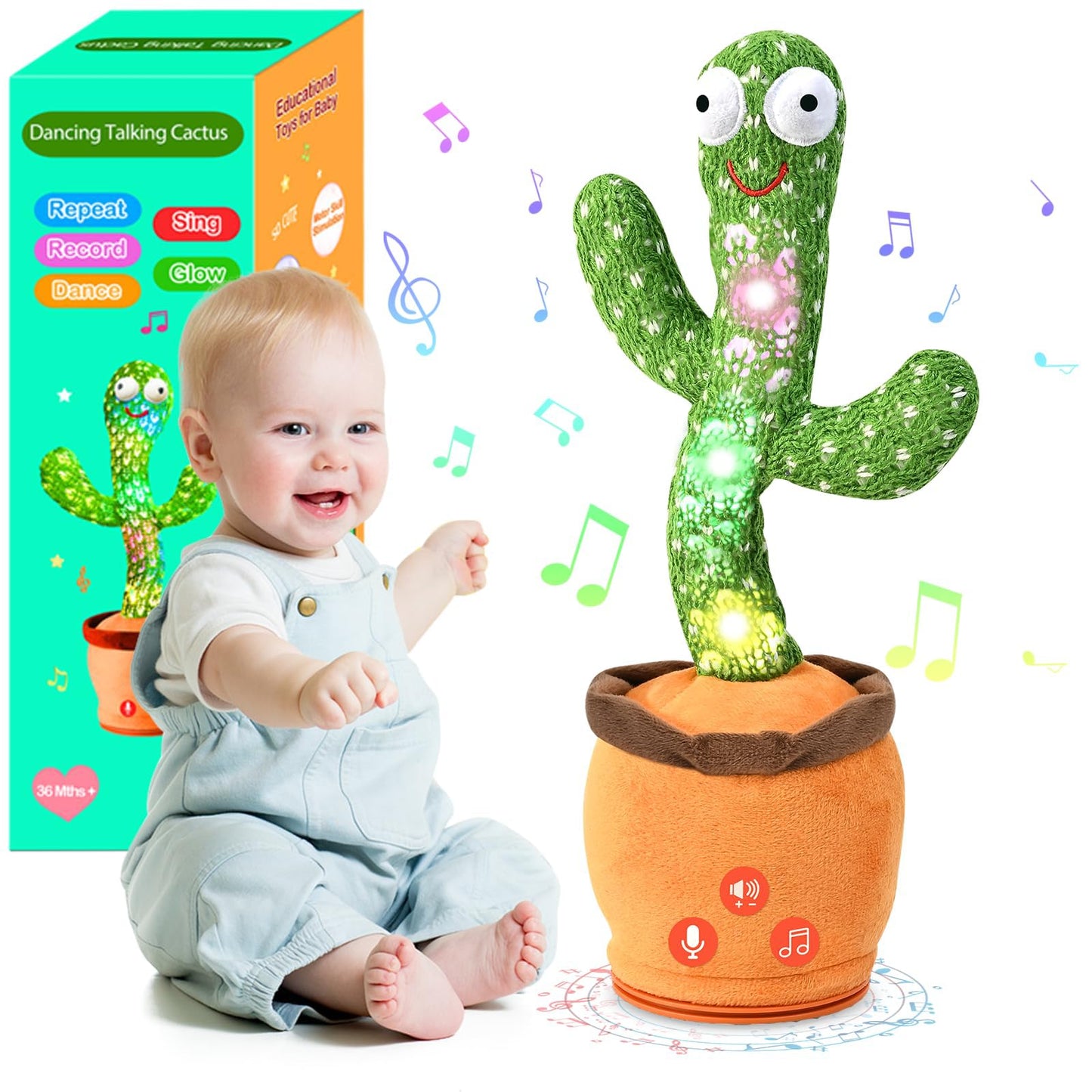 Rechargeable Baby Toys 3-6 6-12 12-18 Months Dancing Talking Cactus N26