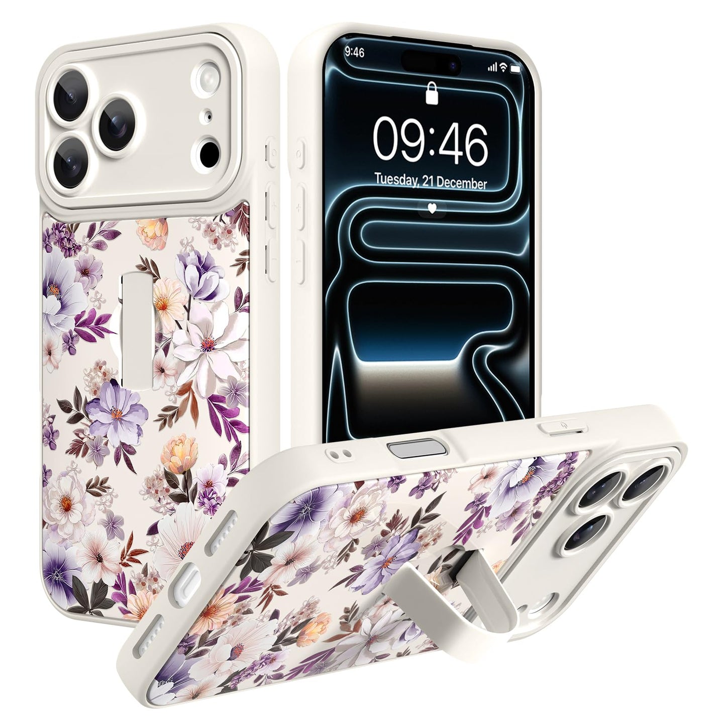 Compatible with iPhone 13 Case, Cute Cheetah Leopard Pattern | Built in Adjustable Wrist Strap Grip Hand Holder Stand Shockproof Kickstand Cover for Women Girls (Black White) WN420