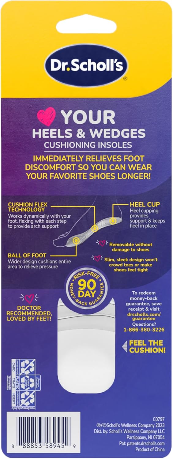 Dr. Scholl's Love Your Heels & Wedges 3/4 Length Insoles, All-Day Comfort for High Heeled Shoes, Relieve & Prevent Shoe Discomfort, Absorbs Shock, Arch Support, No-Show Discreet Insert, 1 Pair