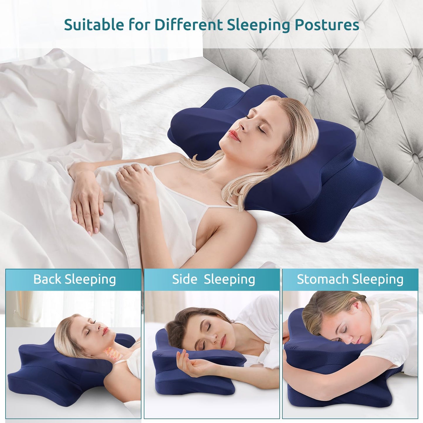 DONAMA Cervical Pillow for Neck and Shoulder,Contour Memory Foam Pillow,Ergonomic Neck Support Pillow for Side Back Stomach Sleepers with Pillowcase-Standard Size BST220