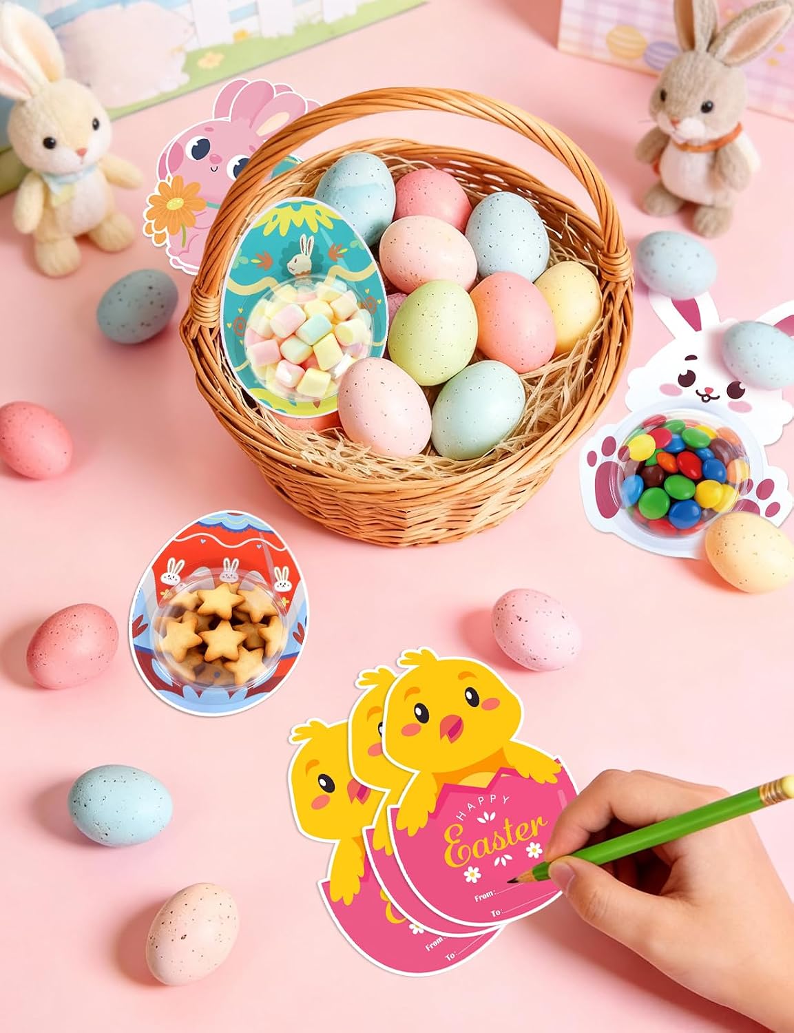 24 Pack Easter Cards for Classroom Exchange - Bubble Gum Machine Design with Round Holders, DIY Bunnies Eggs Chick Candy Cards for School Spring Party Favors, Gifts, Crafts & Rewards (6 Styles) BST326H