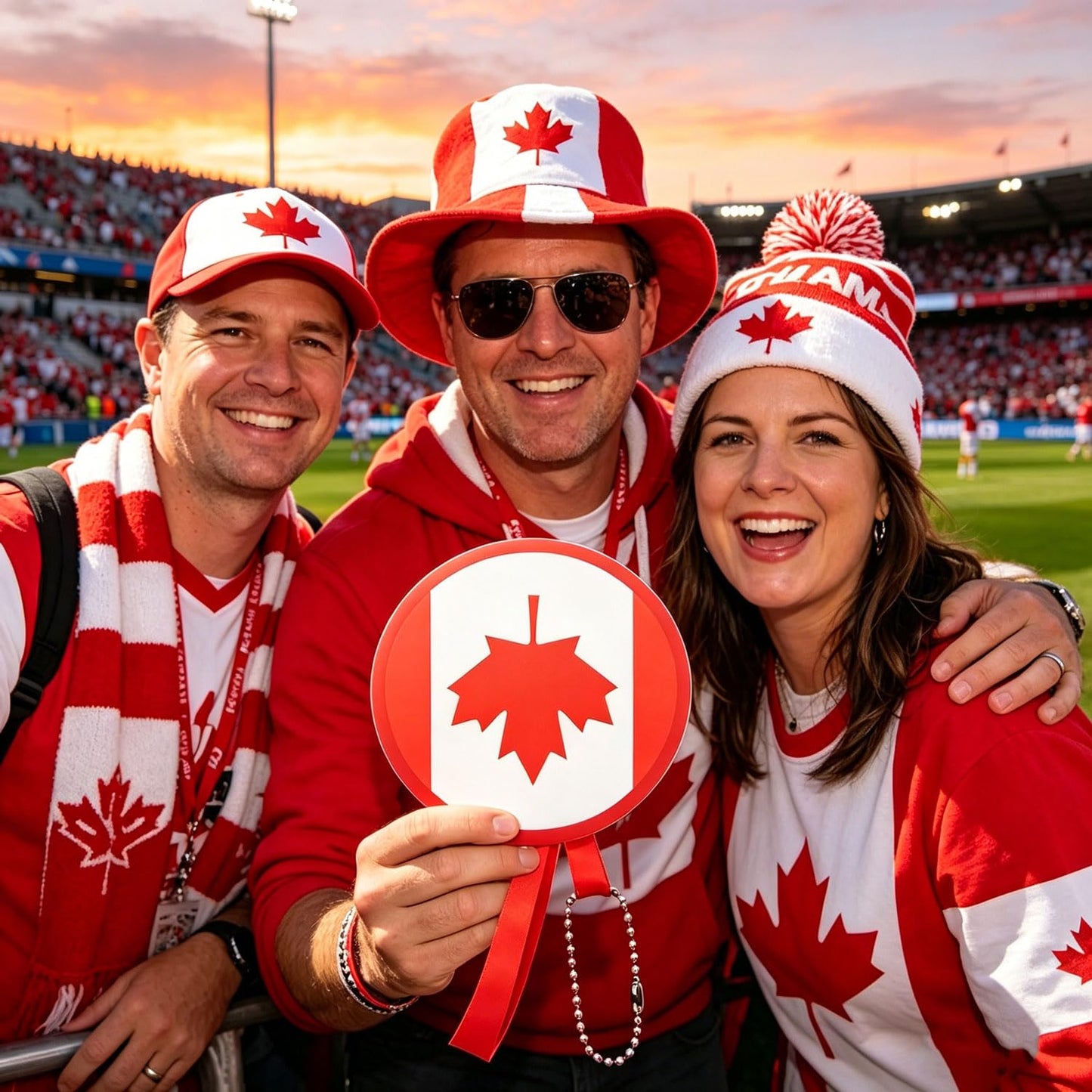 2026 World Cup Canada Flag Folding Hand Fans 3 PCS, 8.2" Fabric Round Foldable Fans with Matching Storage Pouches, Portable Hanging Fans for Game Day and Party Canada BST220