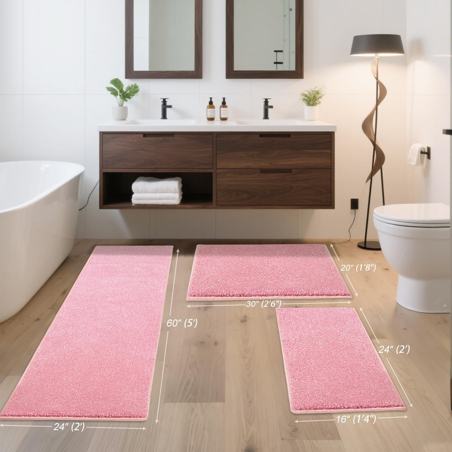 HDFK Bathroom Rugs | Non Slip Washable Bath Mats 24x16 Inches 2 Tone Soft Chenille Medium Pile TPR Floor Mat | High Absorbency Quick Dry Grey and White | Shower Rug for Wet Dry Zone BST220