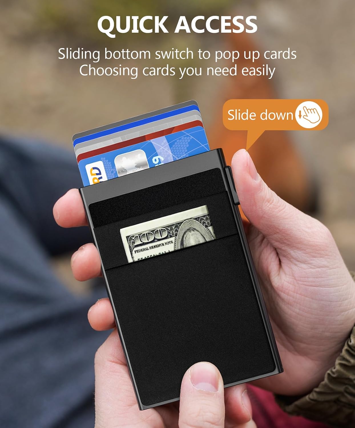 ONLOOKER Credit Card Holder - Slim Wallet for Men with Money Pocket, Pop Up Wallets RFID Blocking Minimalist Card Case Holds 5 Cards and Notes (Matt Black) WN420
