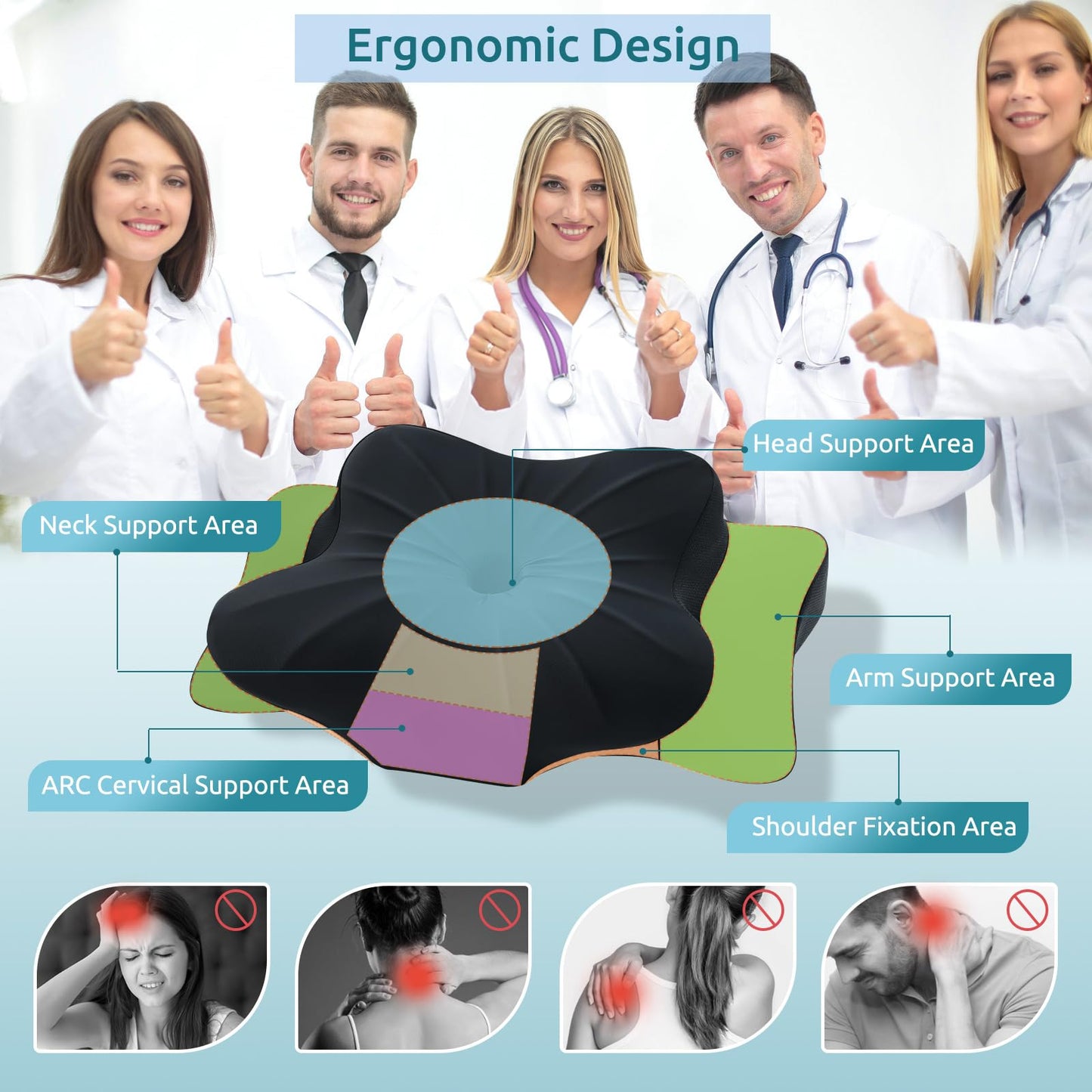 DONAMA Cervical Pillow for Neck and Shoulder,Contour Memory Foam Pillow,Ergonomic Neck Support Pillow for Side Back Stomach Sleepers with Pillowcase-Standard Size BST220