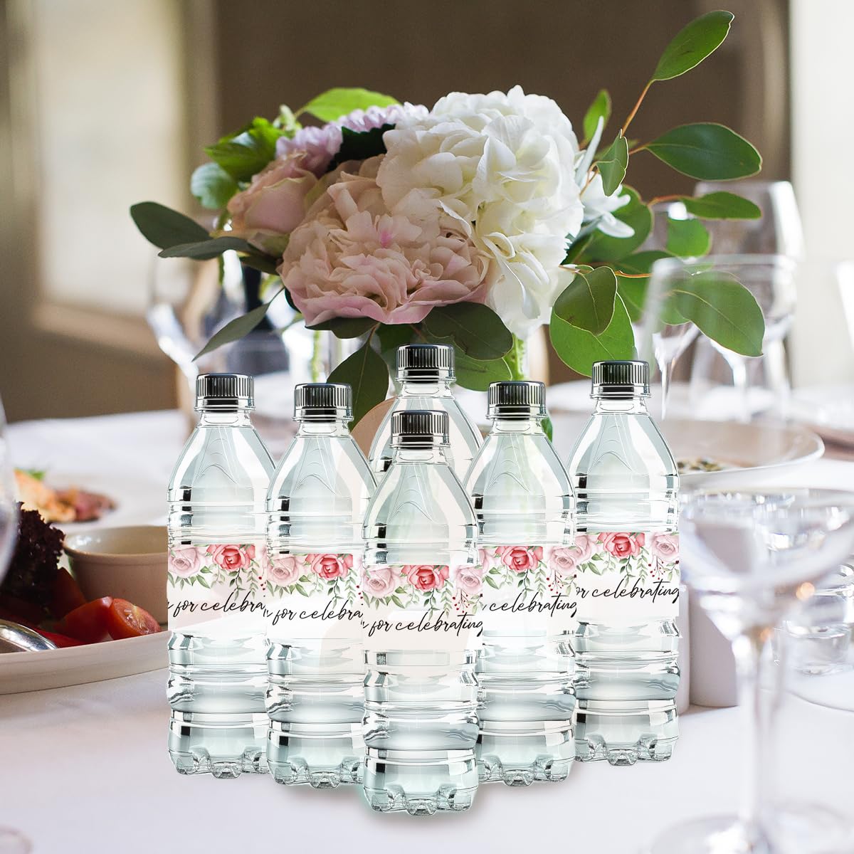100 Pcs Wedding Water Bottle Labels Floral Wedding Bottle Stickers | Water Bottle Labels Sticker for Wedding Bridal Shower Prom Graduation Party Table Decoration Supplie BST326H